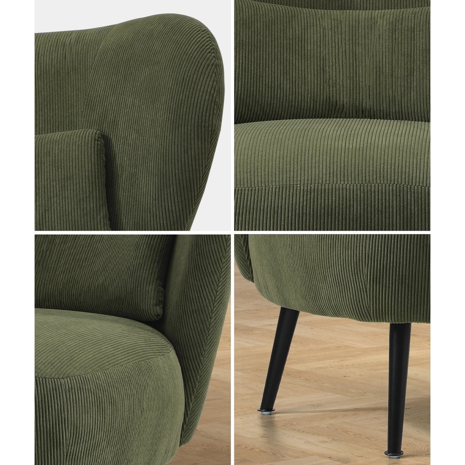4 Oikiture 2x Armchair Lounge Chair With Lumbar Pillow Wingback Velvet
 - Green, 4 of 10