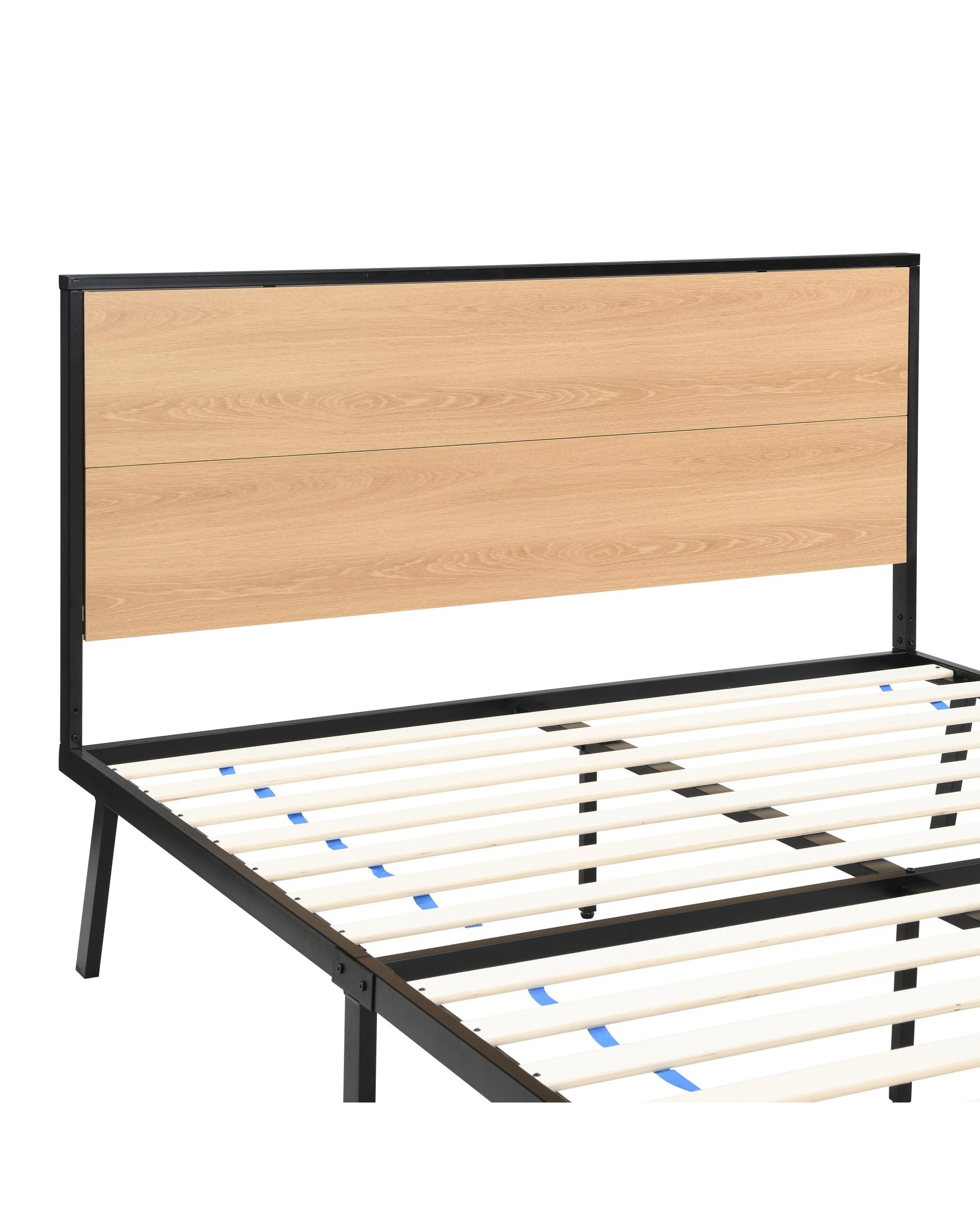6 Kodu Metal and Wood Look Bed Frame Double Size Black and Oak - Natural, 6 of 10