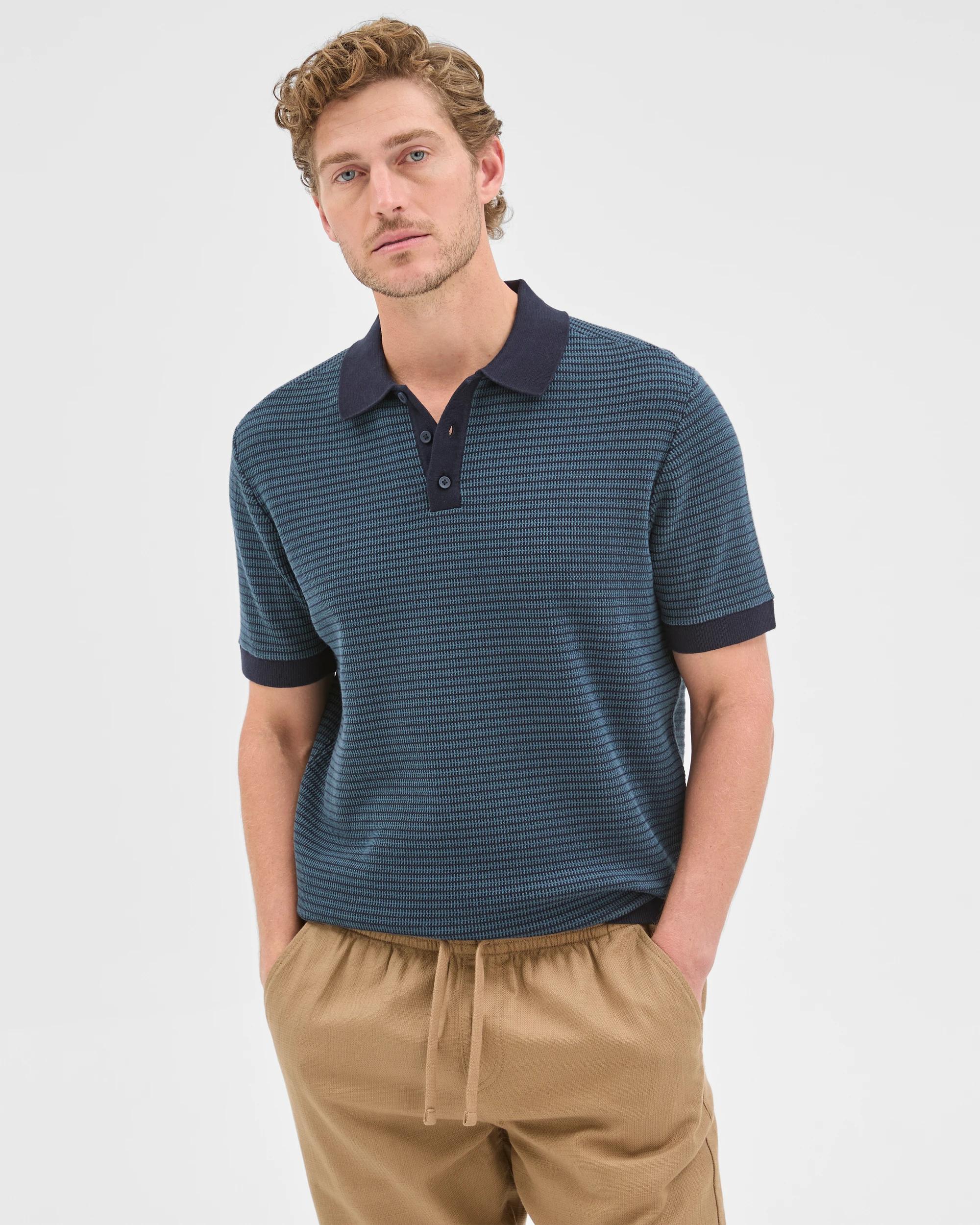 2 Target Man Australian Cotton Tonal Knit Polo Top NAVY, 2 of 7