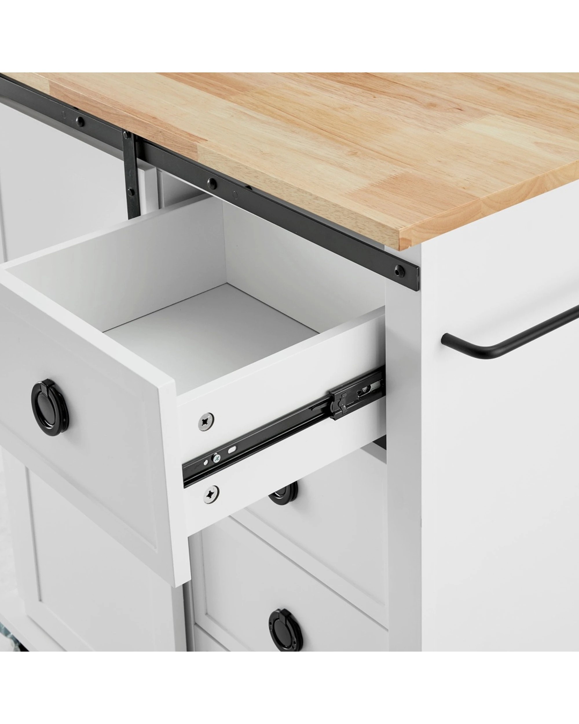 6 Alpine Bay South Hampton Kitchen Trolley 4 Drawer 1 Sliding Barn Door - White, 6 of 9