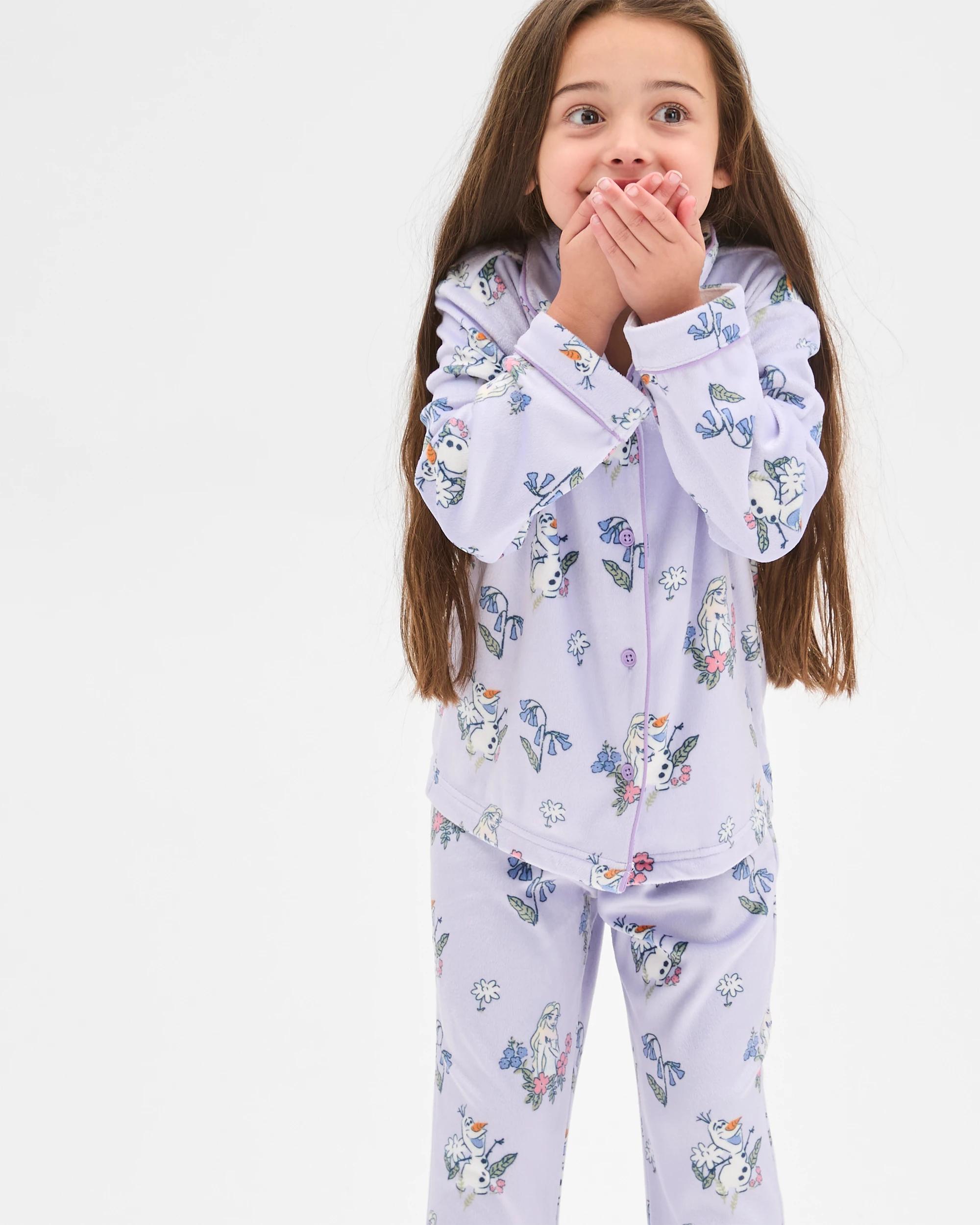 3 Disney Frozen Younger Girls Button Through Fleece Pyjama Set FROZEN, 3 of 7