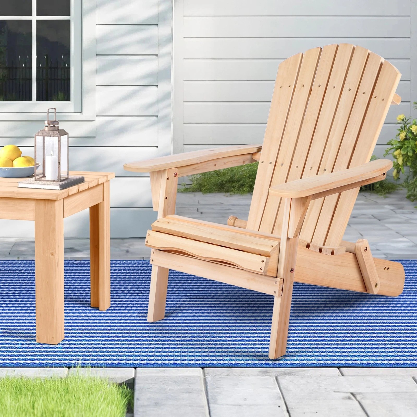 2 Alfordson Outdoor Chair Wooden Adirondack Patio Furniture Beach Garden - Natural, 2 of 9