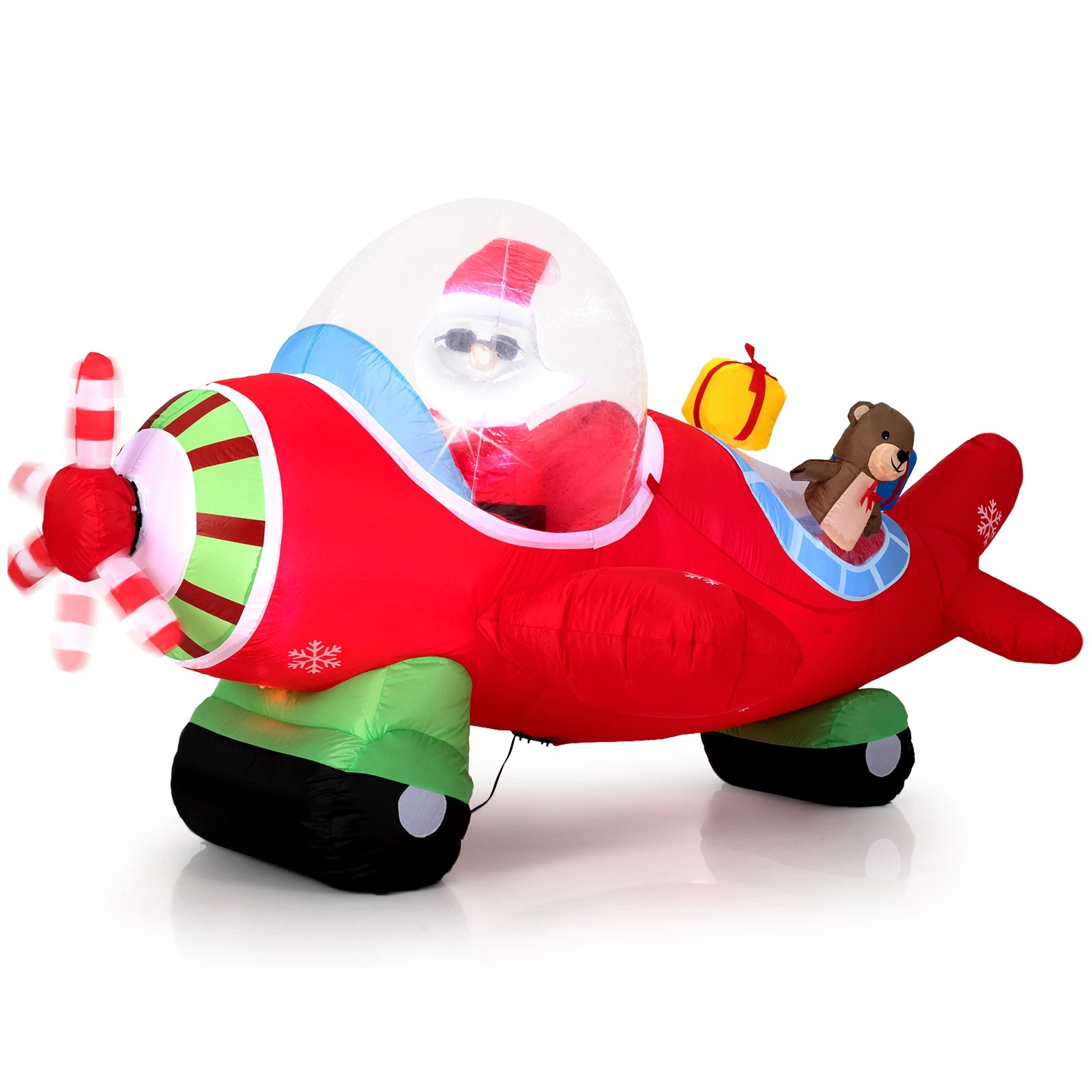 1 Costway 2.2M Christmas Inflatables Airplane Santa Claus & Bear w/Xmas Gift Boxes, 1 of 4