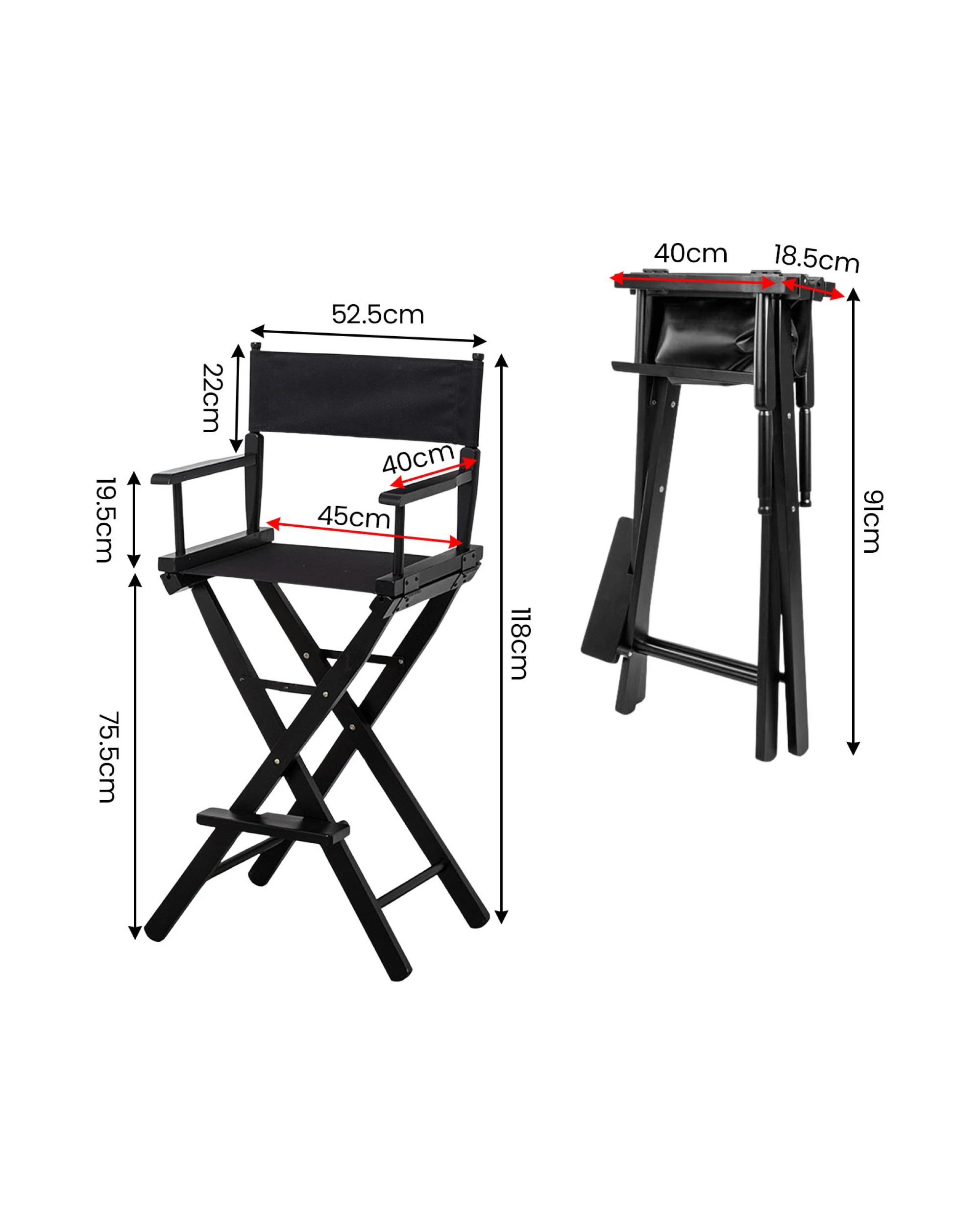 2 Sarantino Black Tall Directors Chair Beech Wood Frame With Canvas Seat, 2 of 9