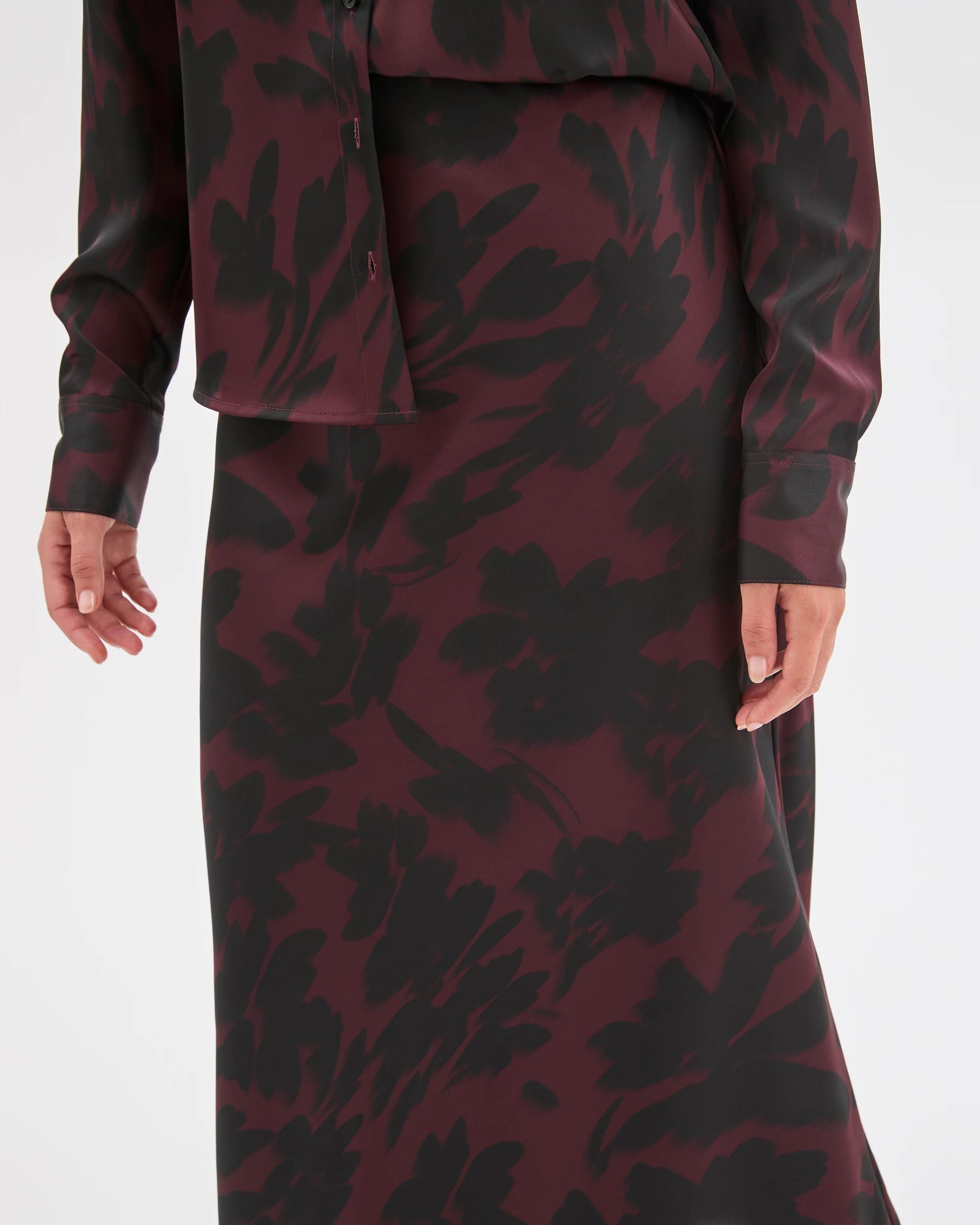 2 Preview Satin Bias Cut Midi Skirt CHOCOLATE BLUR FLORAL, 2 of 7