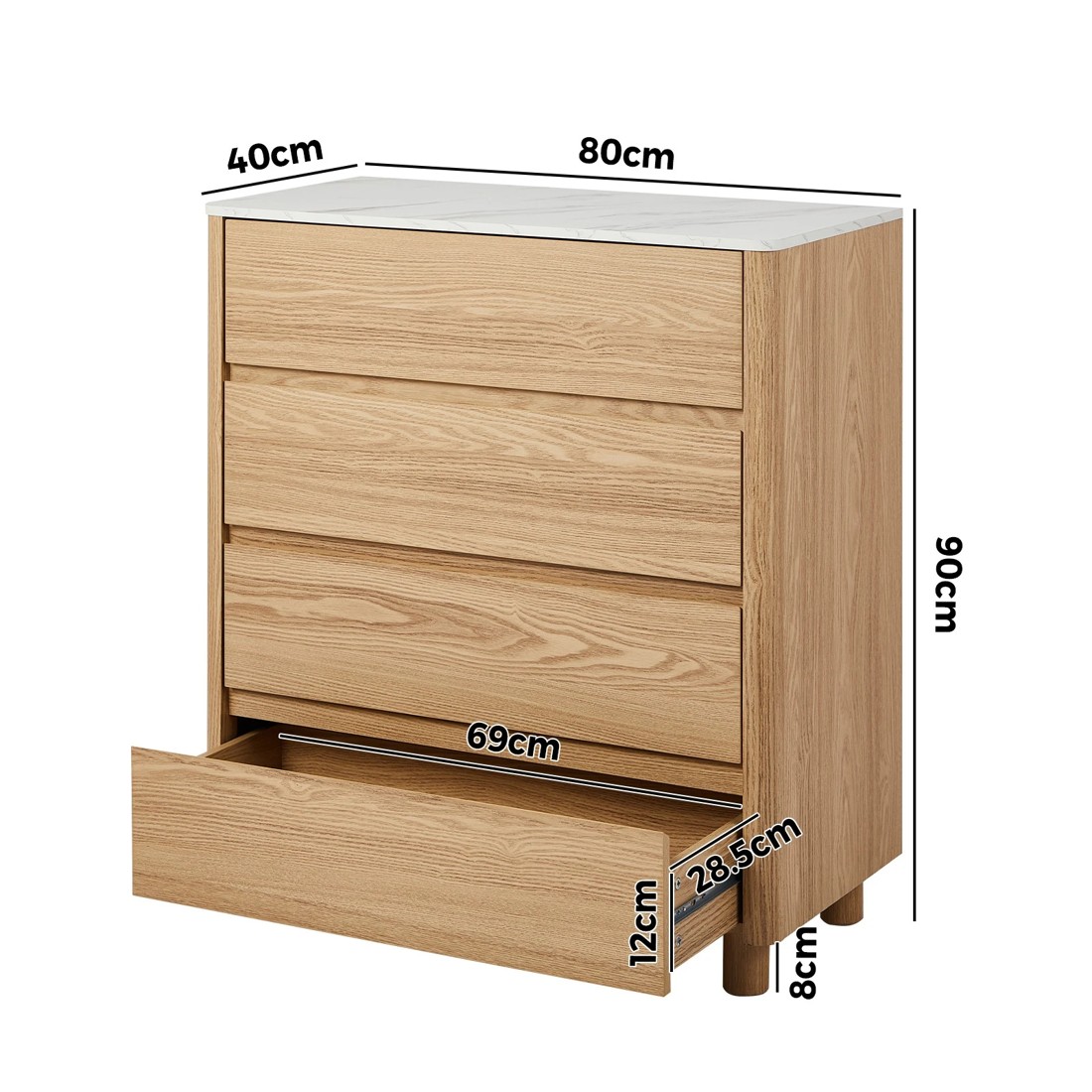 10 Oikiture 4 Chest Of Drawers Dresser Tallboy Storage Cabinet Faux Marble Top
 - Natural, 10 of 10