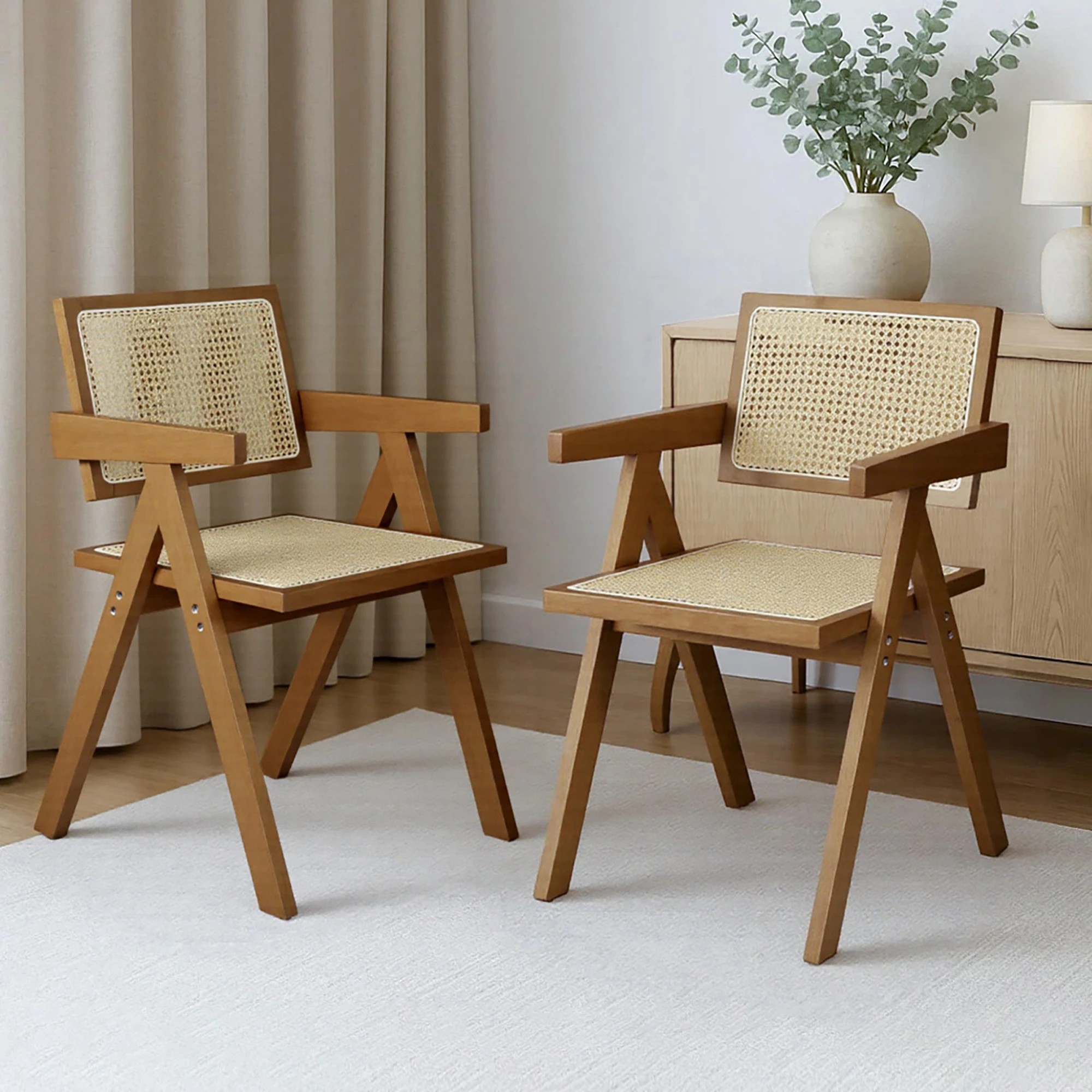 8 Levede 2x Armchair Rattan Dining Chairs - Natural, 8 of 9