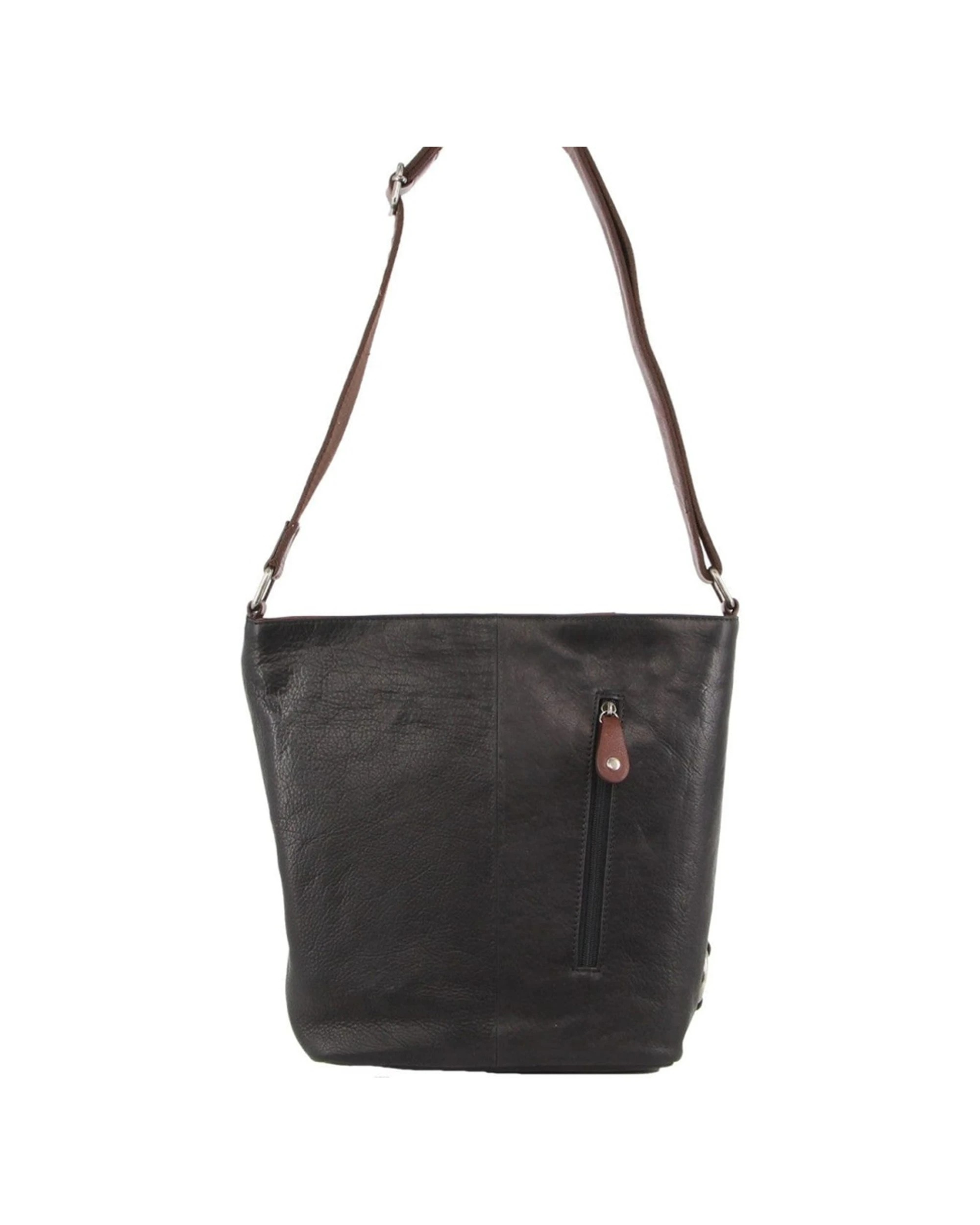 6 Milleni Women's Nappa Leather Shoulder Crossbody Bag With Zip 27x30cm Cognac - Black, 6 of 6