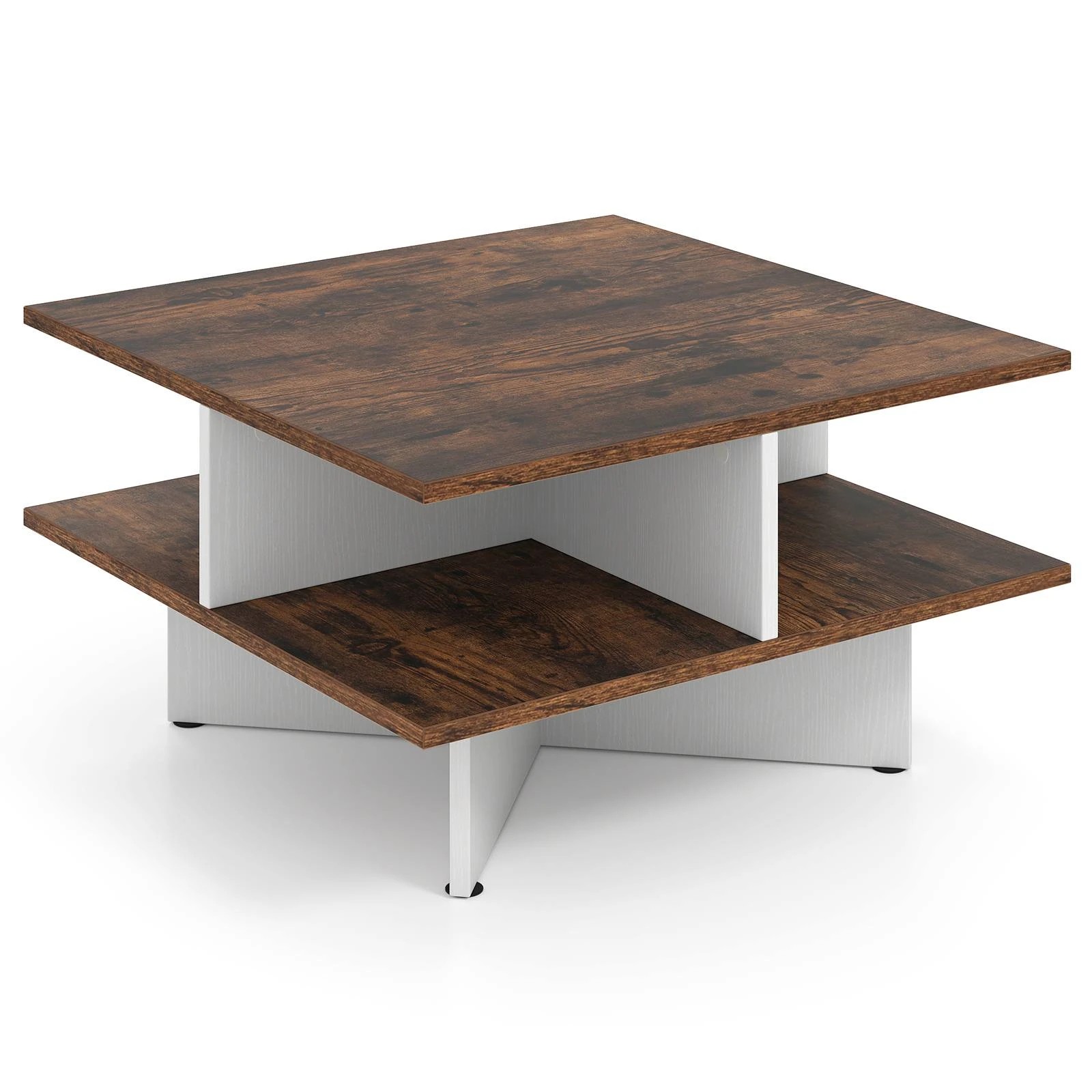 1 Costway 2-Tier Square Coffee Table Center Table Farmhouse Accent Table w/Storage Shelf, 1 of 5