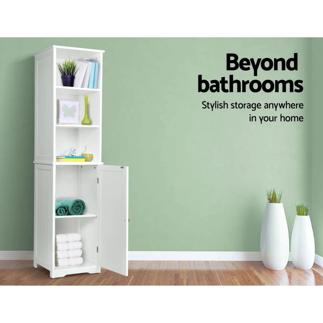 5 Artiss Bathroom Storage Cabinet 160cm Tall Slim Organizer Adjustable Shelves Durable Space Saving Linen Tower - white, 5 of 10