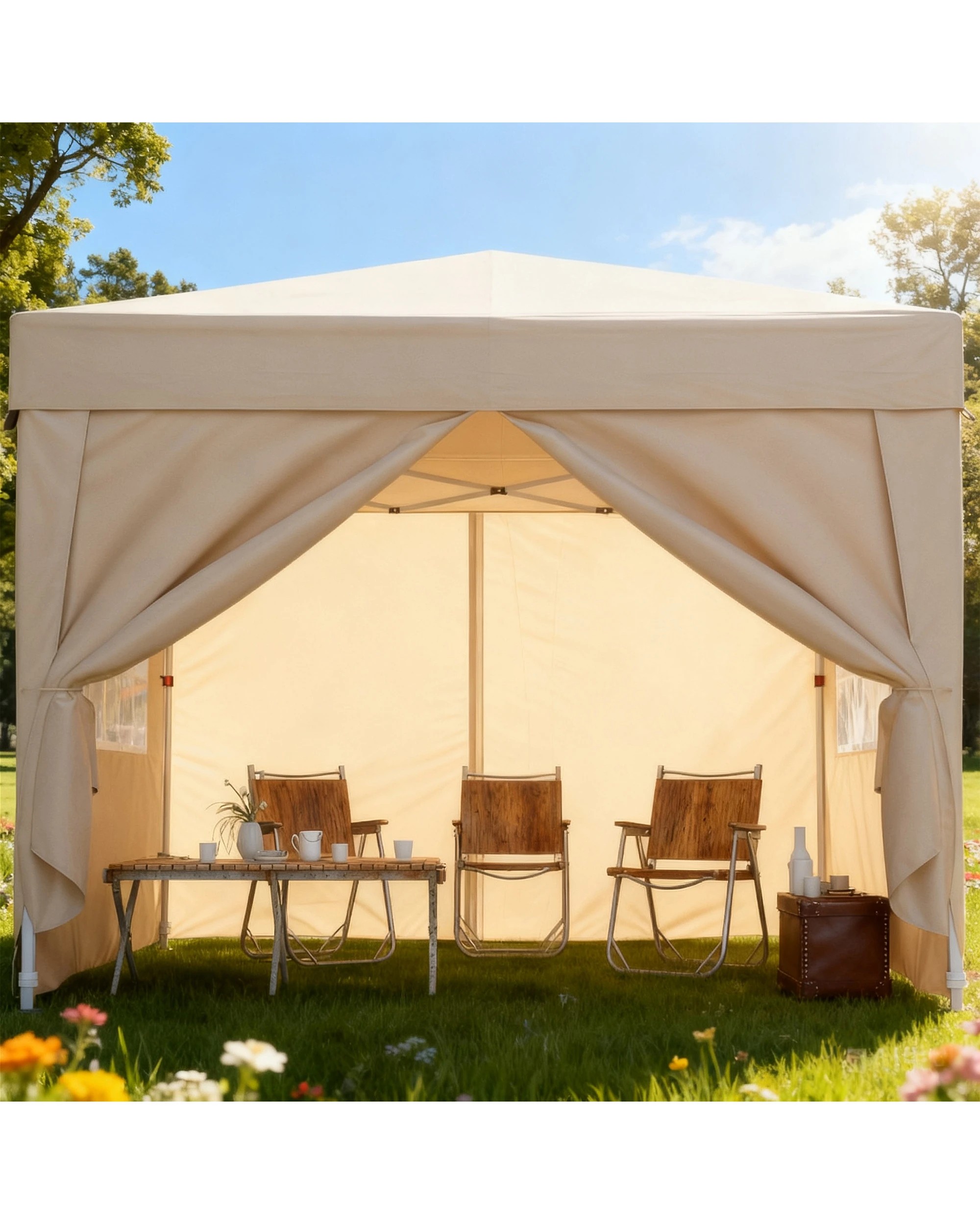 5 Advwin Gazebo Marquee 3x3m Folding Pop-up Canopy with Sidewalls - Beige, 5 of 8