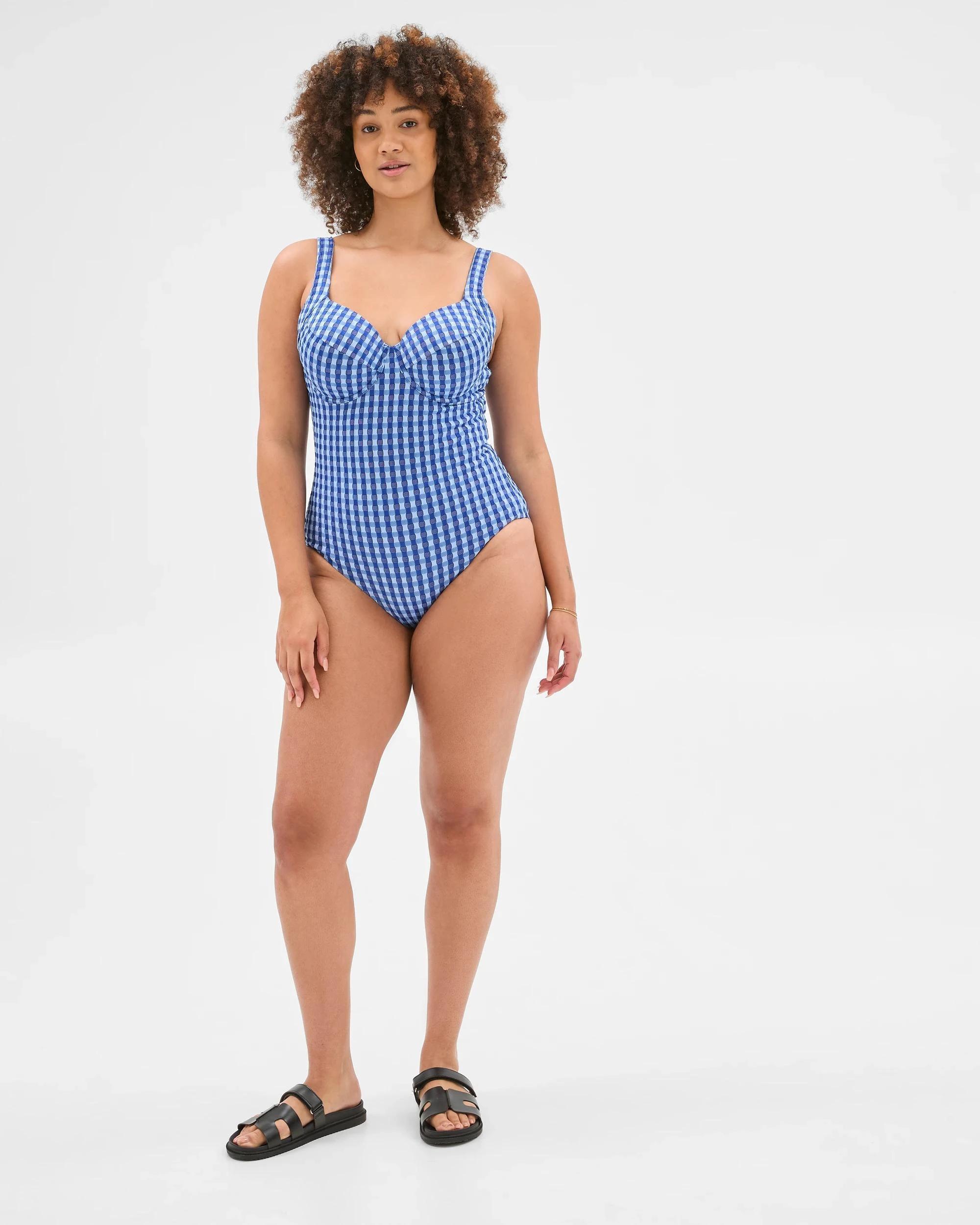 3 Target Shape Your Body Resort Underwire Balconette One Piece Bathers NAVY CHECK, 3 of 5