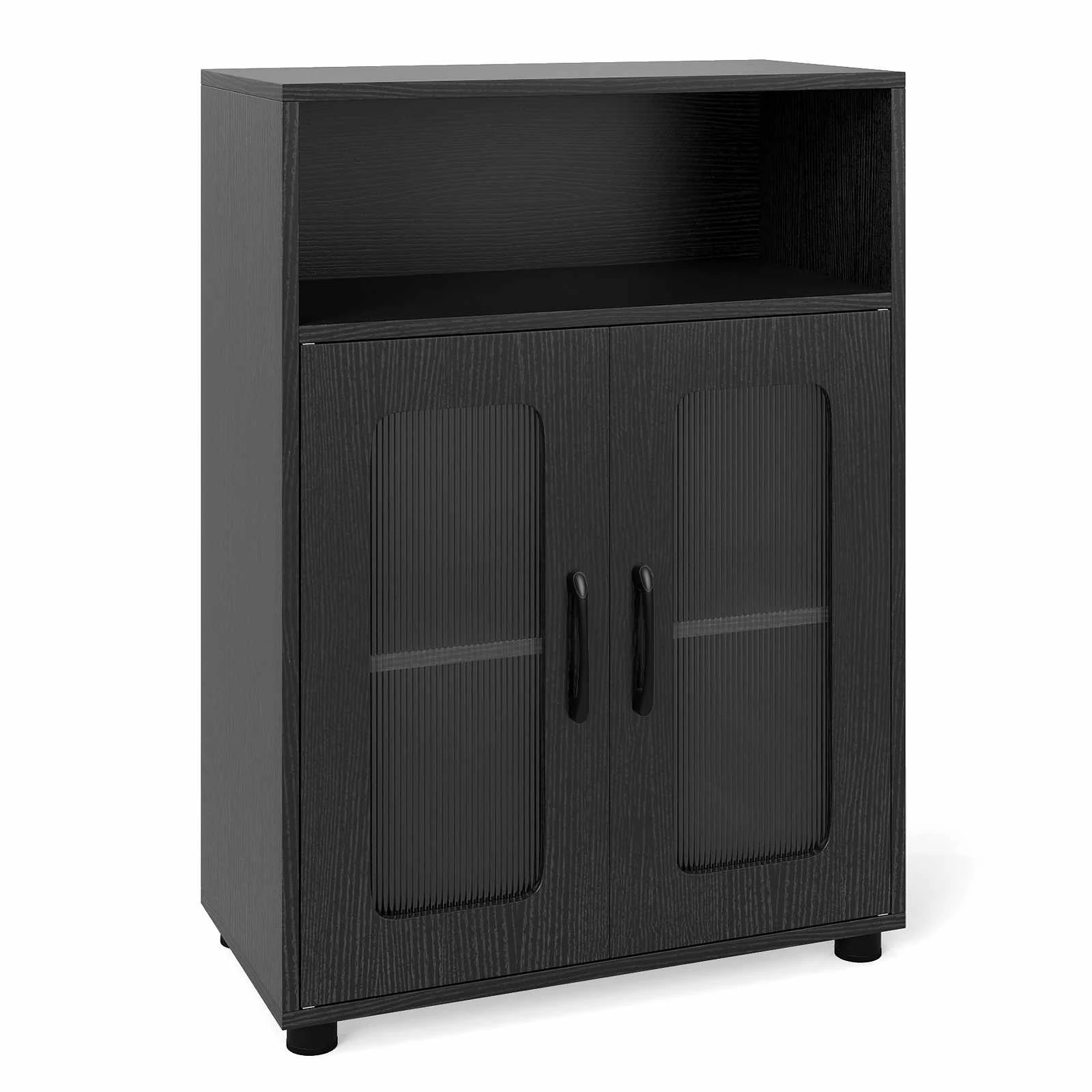 1 Costway 83cm Bathroom Storage Cabinet w/2 See-through Doors Freestanding Organizer Unit - Black, 1 of 5