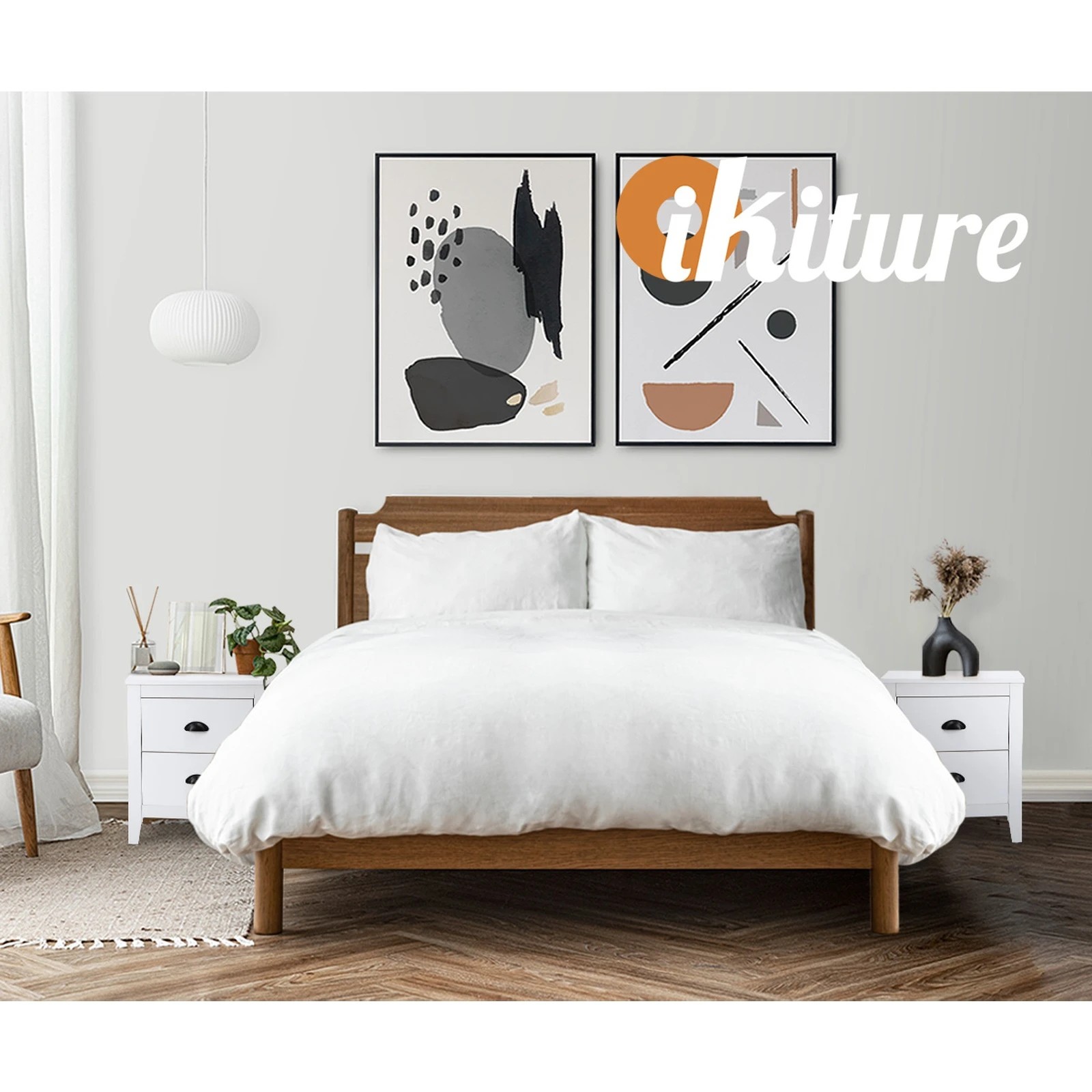 5 Oikiture Bedside Table 2 Drawers Side Tables Nightstand Vintage
 - White, 5 of 10