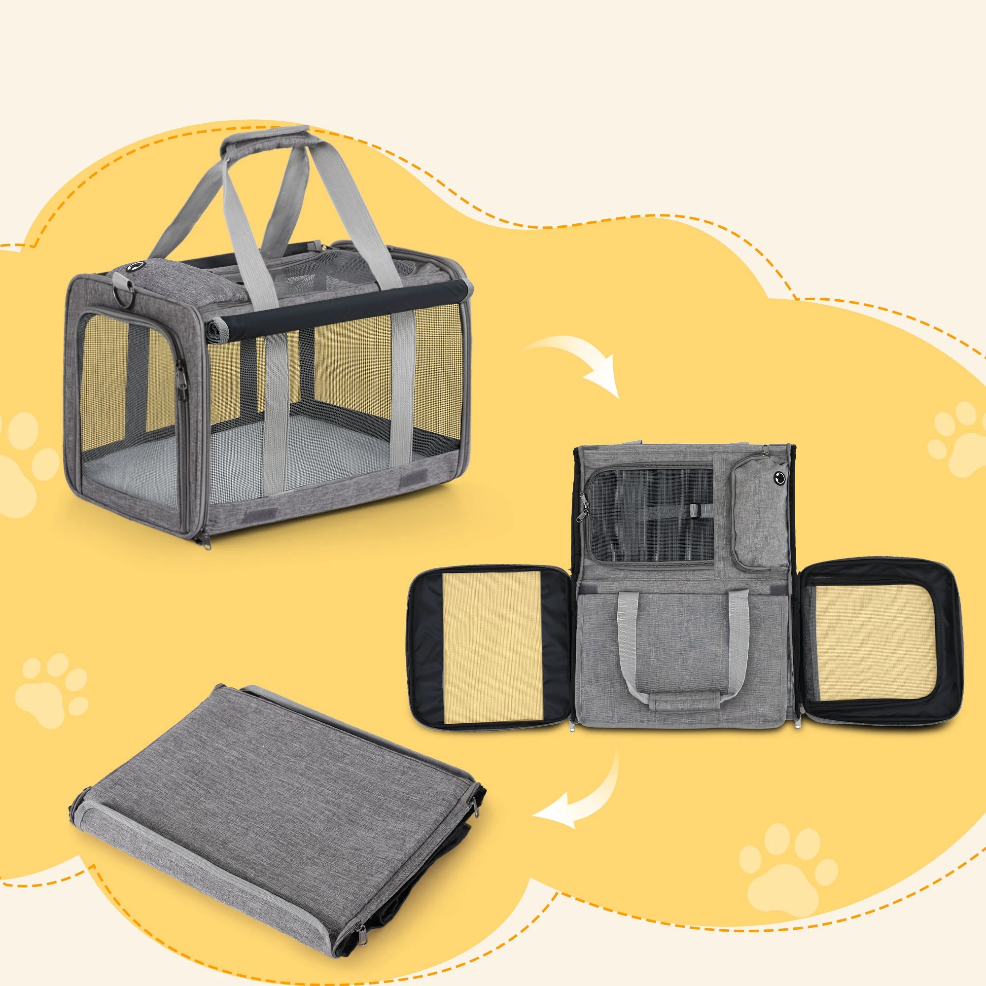 5 i.Pet Pet Carrier Bag Foldable Dog Cat Durable Crate Travel Portable Kennel - Grey, 5 of 9