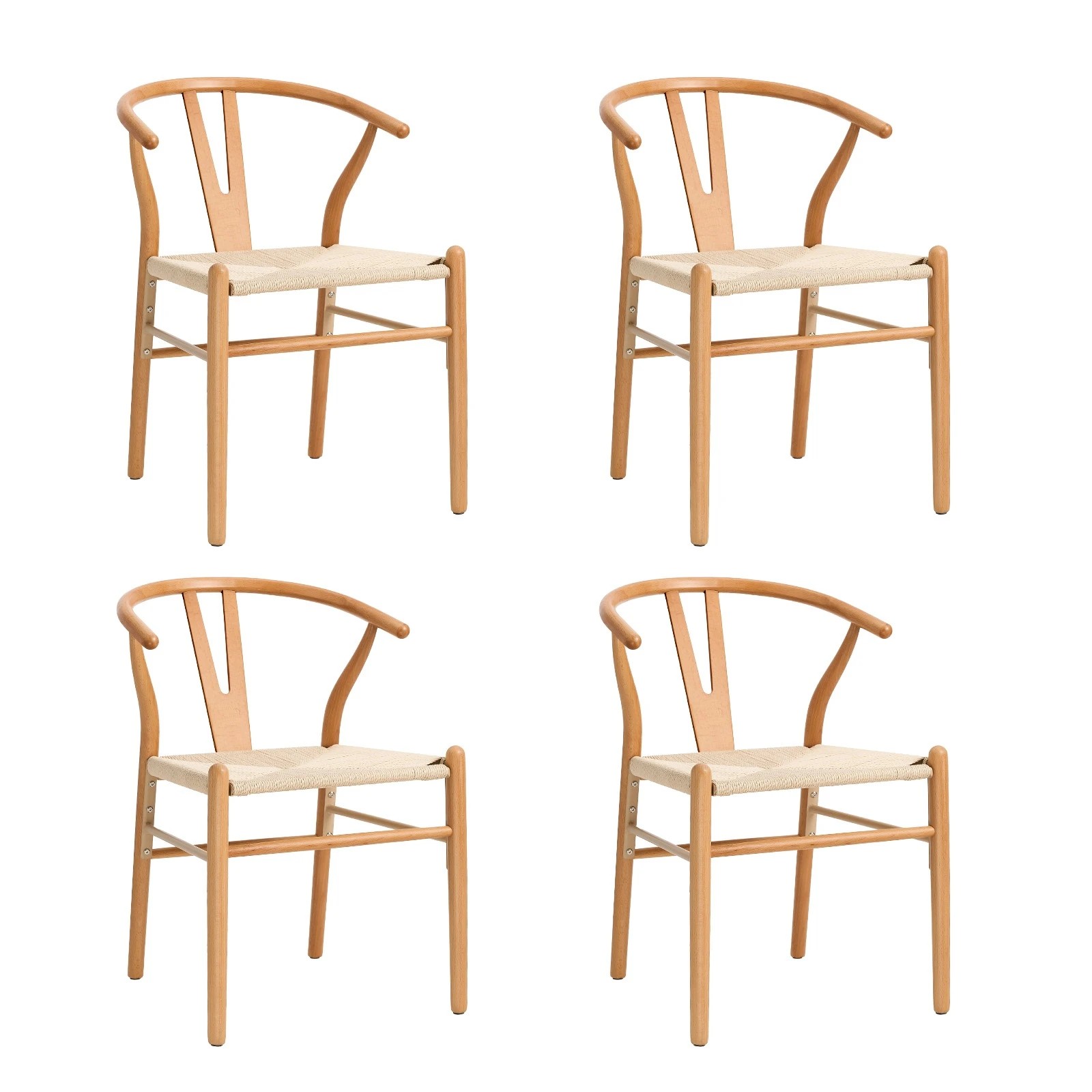 2 Oikiture Set of 4 Wooden Dining Chair Cafe Lounge Seat Wishbone Shaped Chair - Natural, 2 of 8