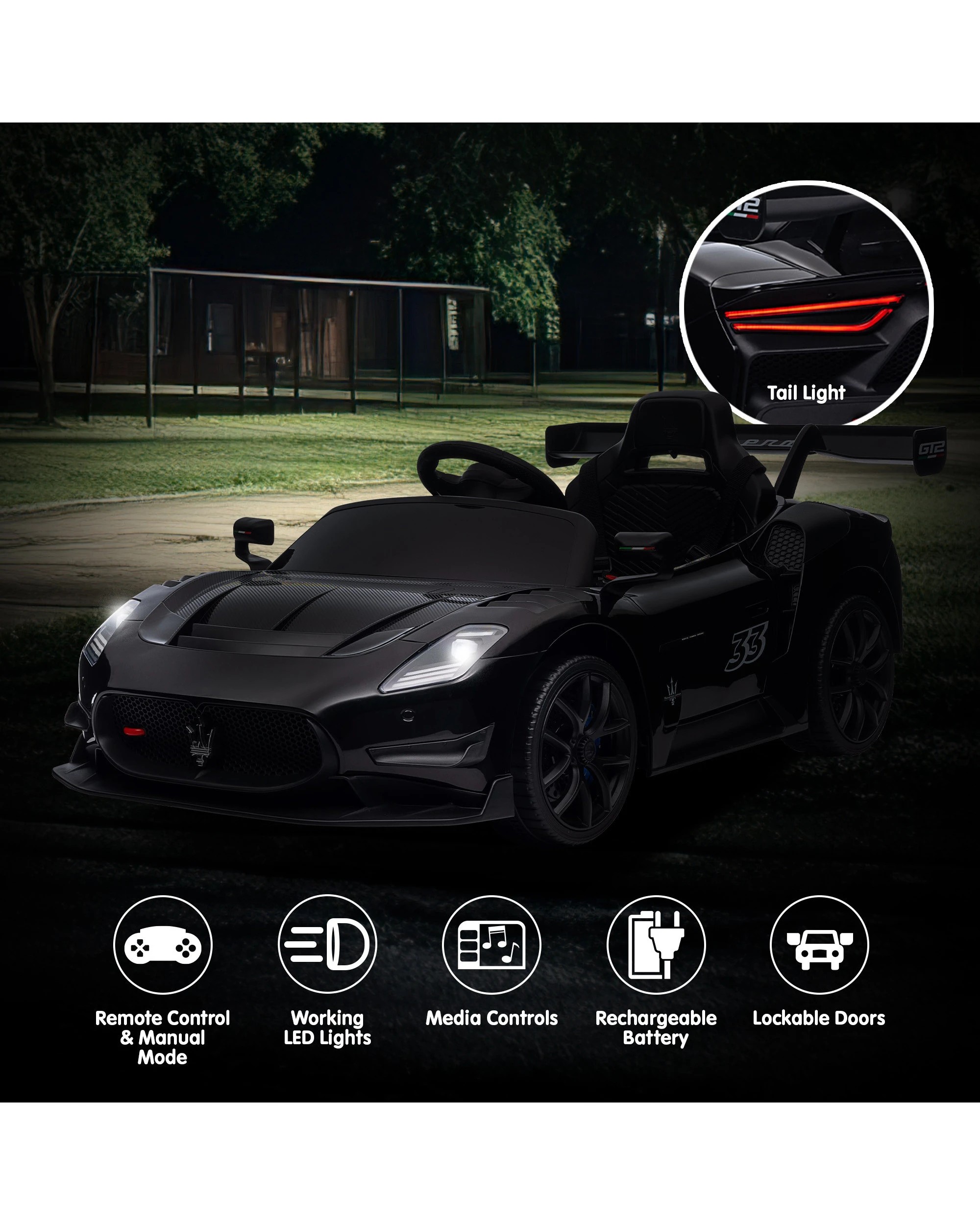 5 Kahuna Maserati MC20 GT2 Licensed Electric Kids Ride On Race Car Black, 5 of 10