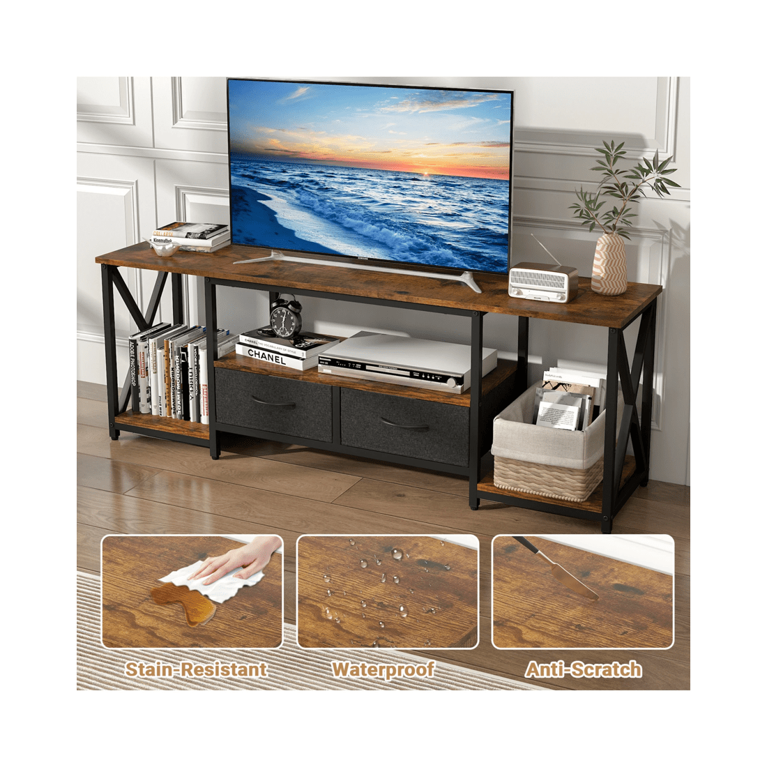 5 Advwin Tv Cabinet 140cm Entertainment Unit Stand W/ Shelf & Drawers Media Console Walnut, 5 of 8