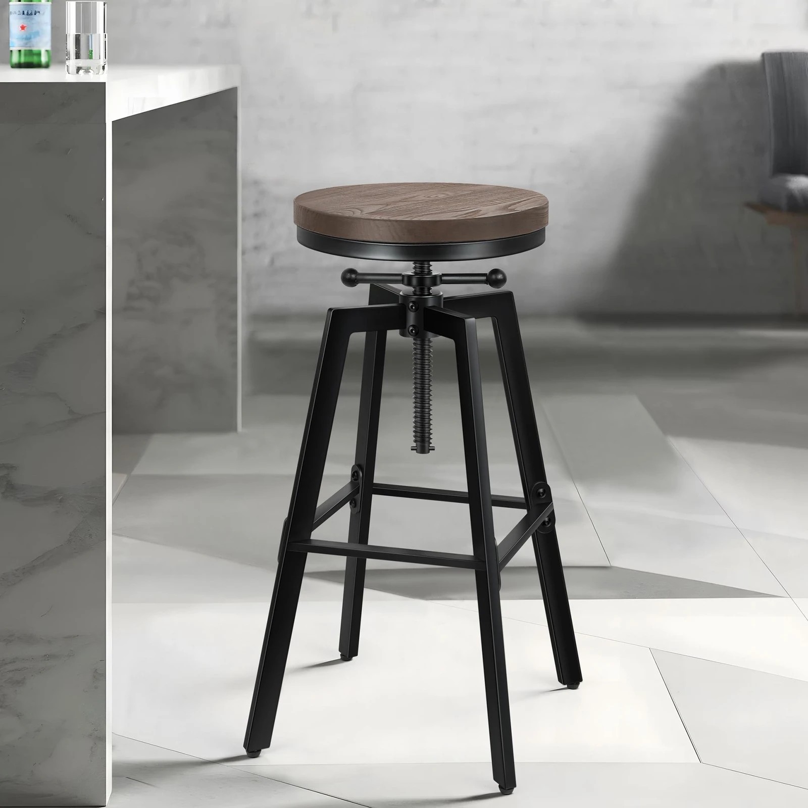 3 Alfordson 1x Bar Stool Retro Kitchen Vintage Chair Industrial Rustic Ezra - Black, 3 of 8