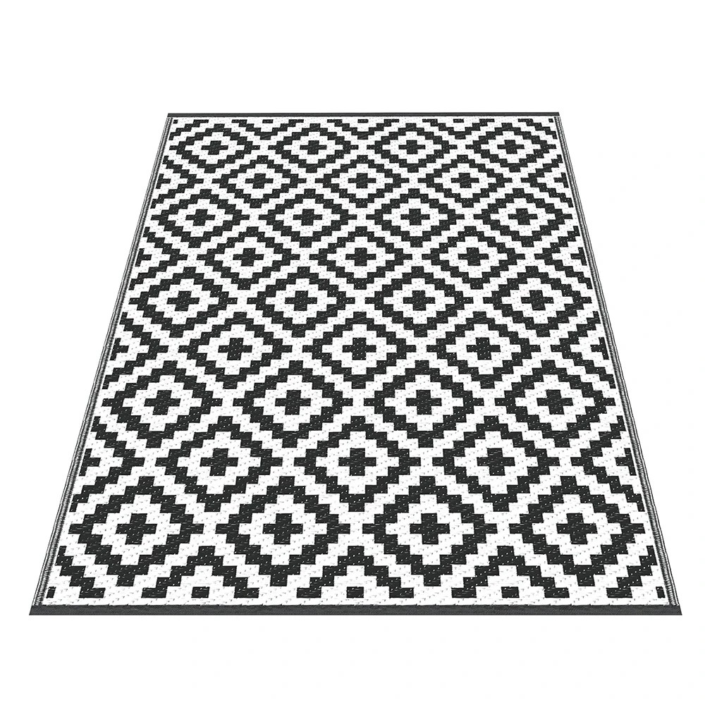 1 Gardeon Outdoor Rugs 120x180cm Large Carpet Reversible Area Mat PP Dual-Sided Patio Rug Cross - Black, 1 of 8