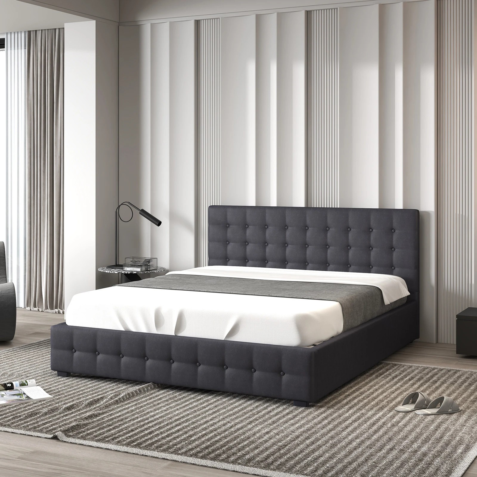 2 Milano Décor Eden Gas Lift Bed With Headboard Platform Storage Fabric King Single - Grey, 2 of 10