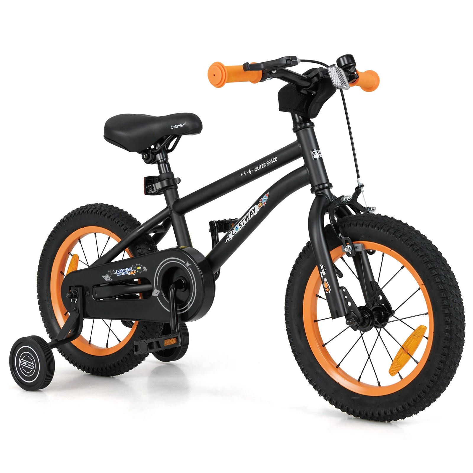1 Costway 36cm Kids Bike Bicycle w/Removable Training Wheels Adjustable Saddle - Black, 1 of 2