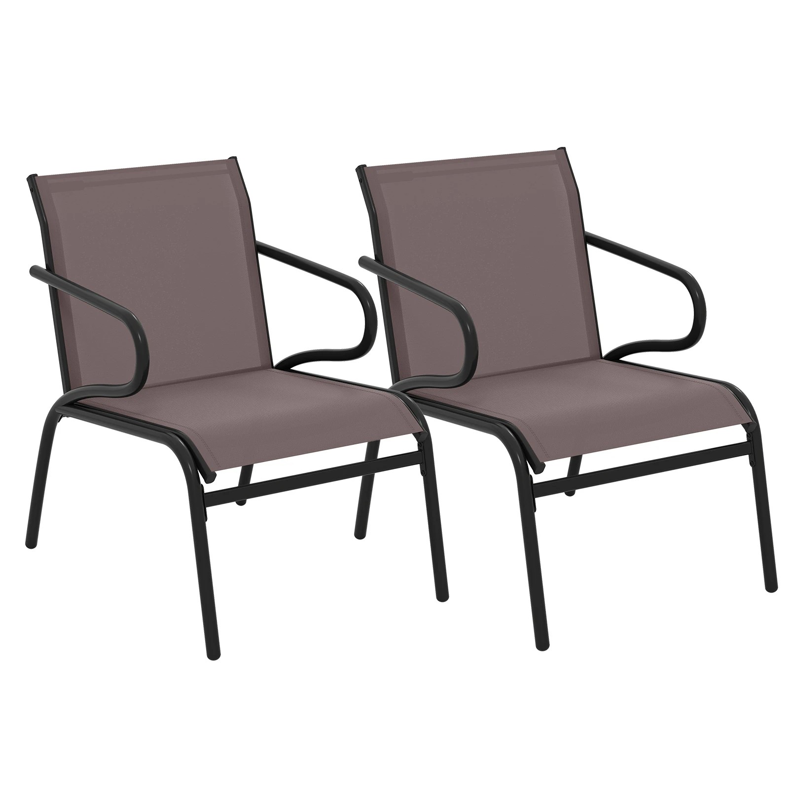 1 Costway Patio Chairs Set of 2 Outdoor Bistro Armchairs w/Breathable Fabric - Brown, 1 of 1