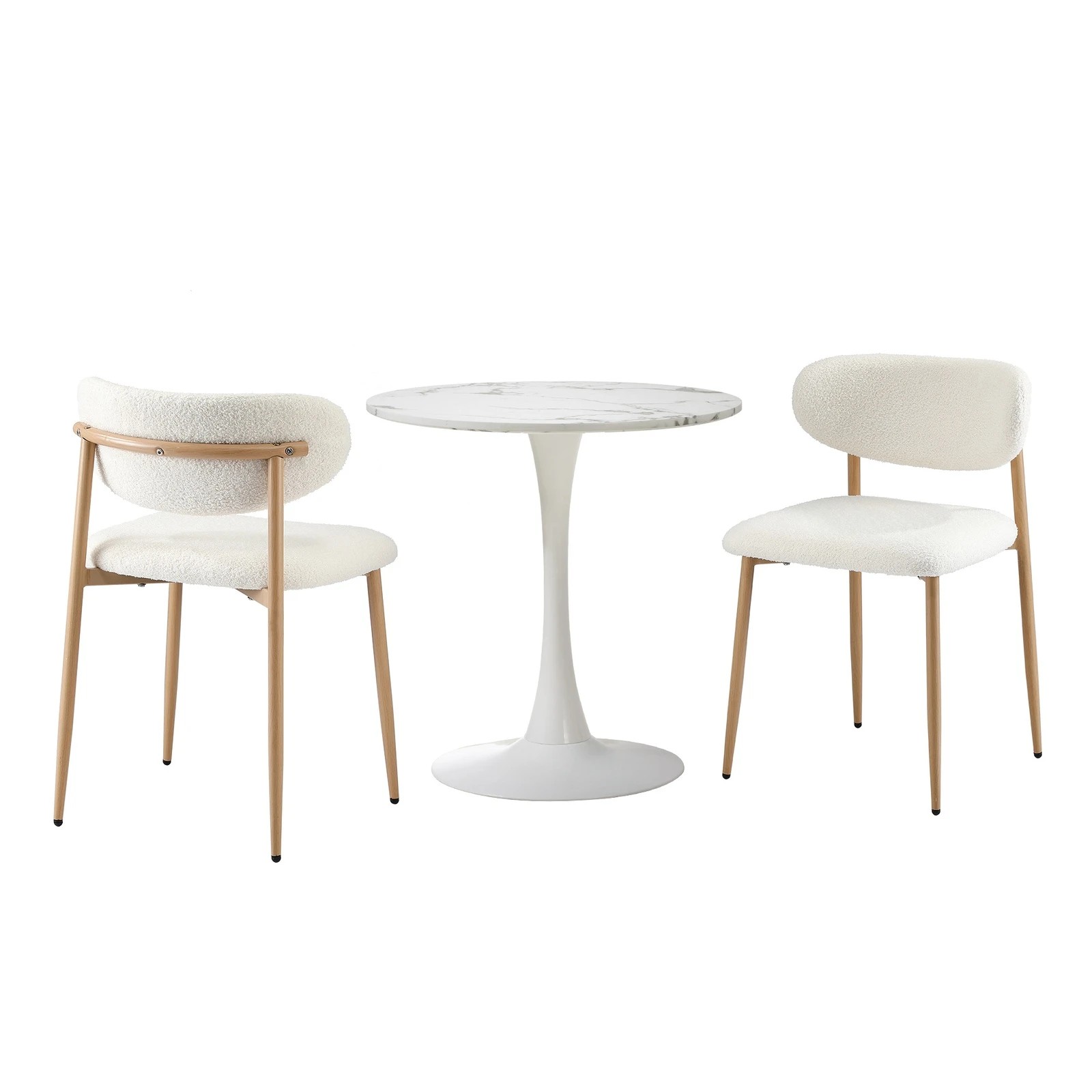 8 Oikiture 60cm Round Dining Table with 2x Dining Chairs Boucle - Multi, 8 of 9