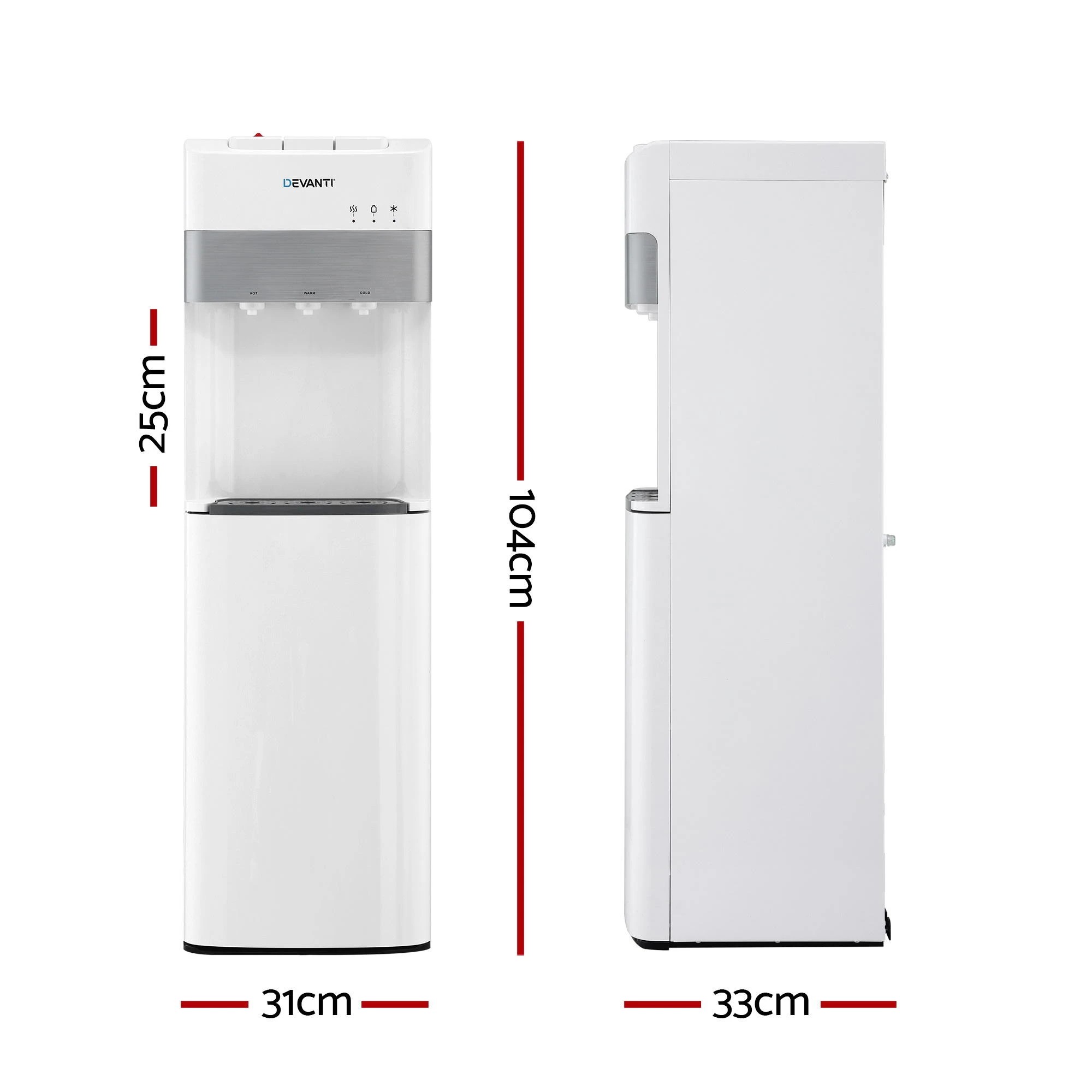 1 Devanti 3 Taps Water Cooler Dispenser Bottom Loading Dispenser Chiller Filter - White, 1 of 9
