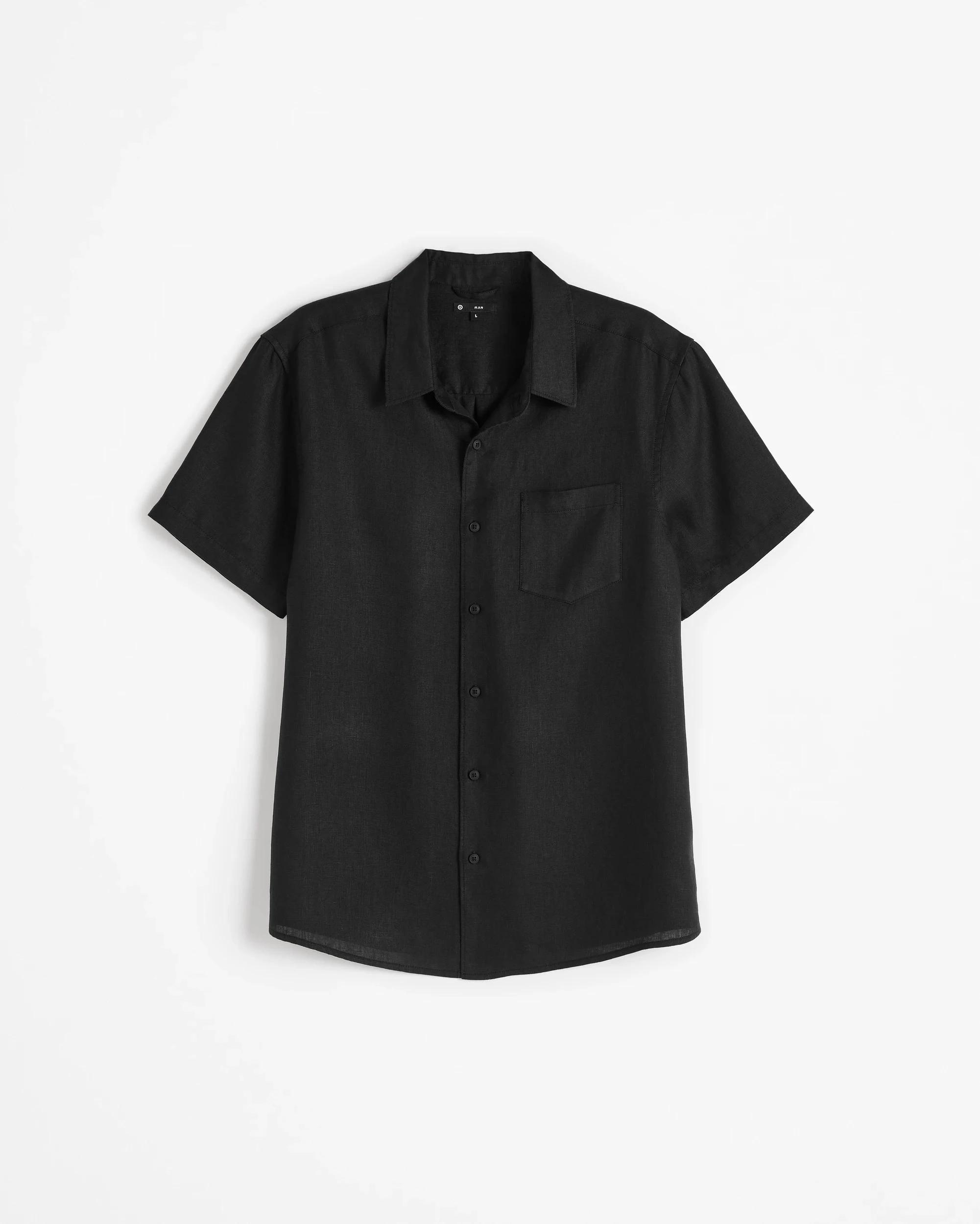 6 Target Man European Linen Short Sleeve Shirt BLACK, 6 of 7