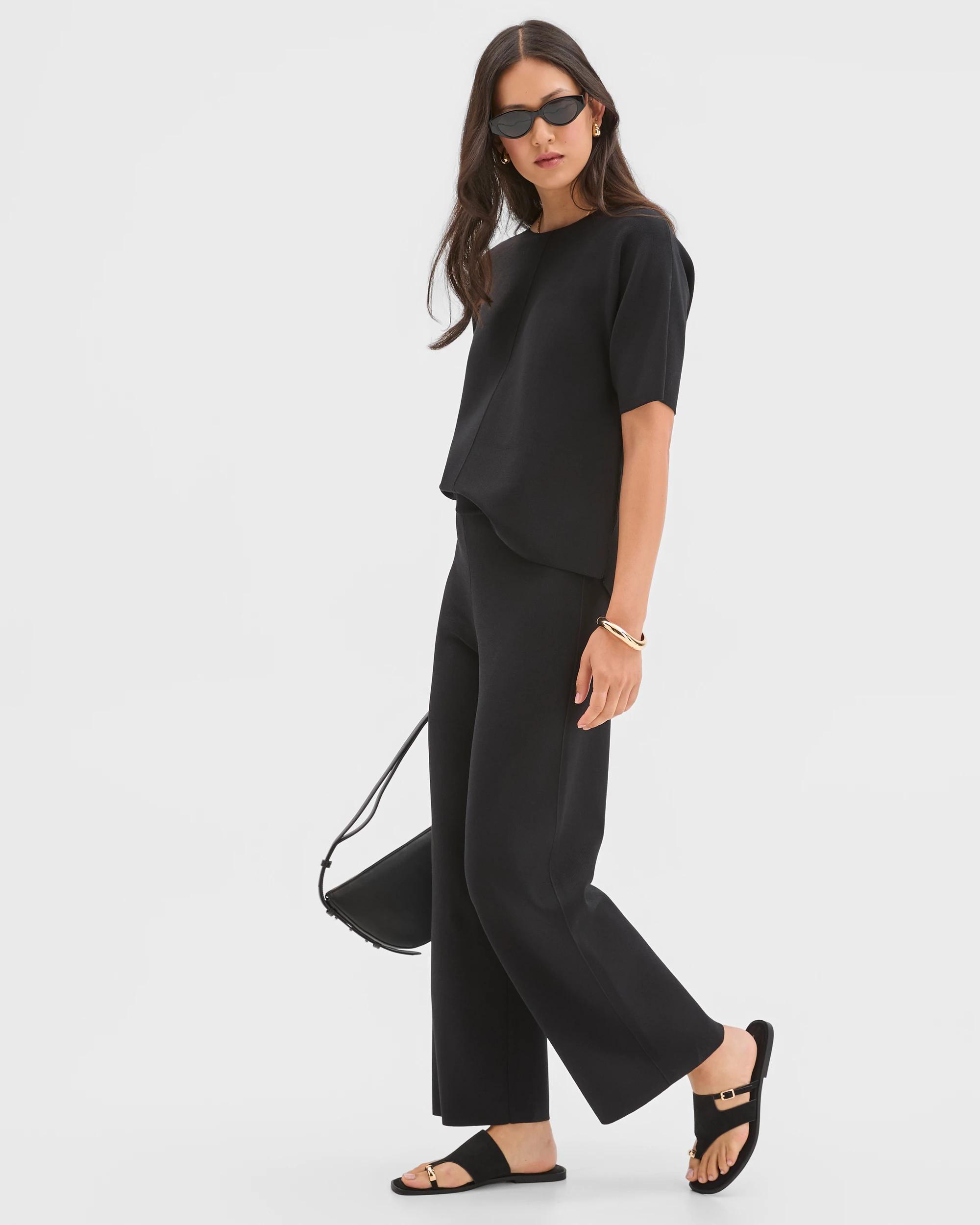 3 Preview Crepe Knit Straight Leg Pants BLACK, 3 of 6