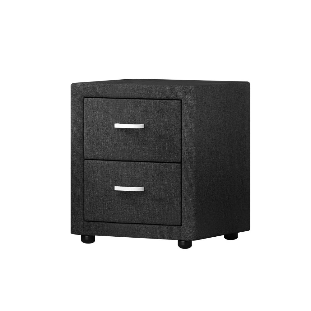 1 Artiss Bedside Table 2 Drawers Fabric - CADEN - Charcoal, 1 of 6