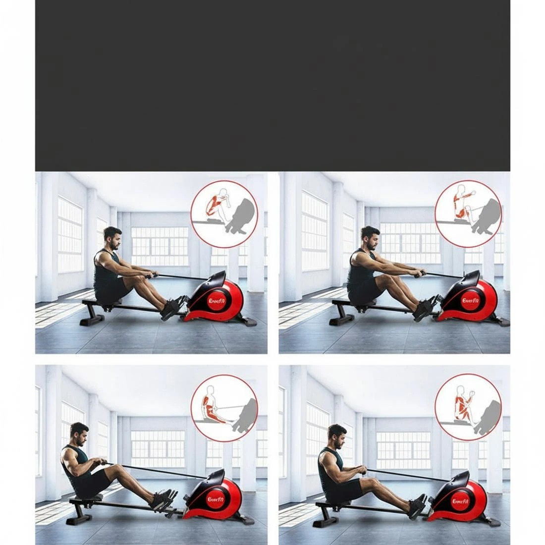 4 Everfit Rowing Machine Rower Magnetic Resistance Exercise Gym Home Cardio - Red, 4 of 9