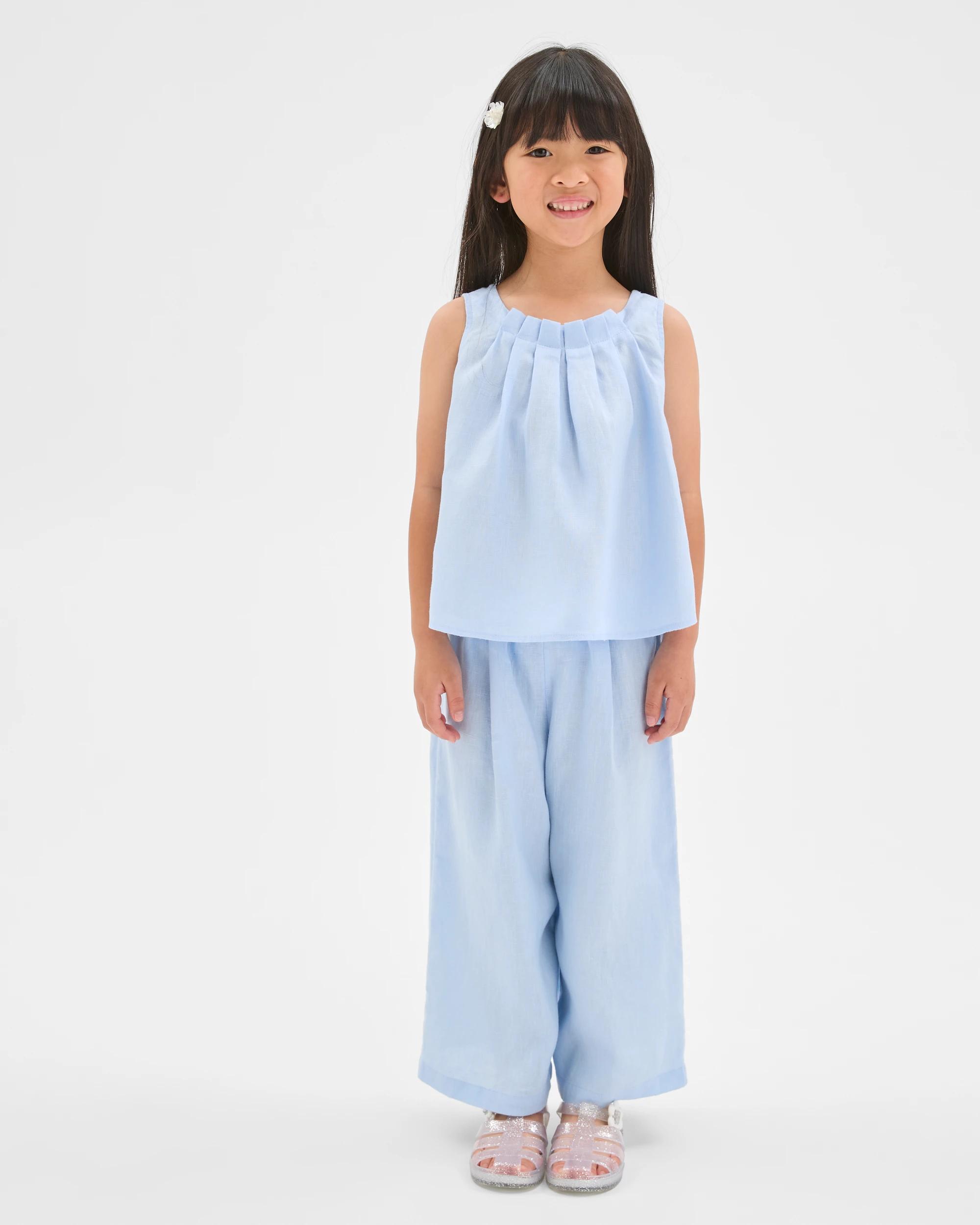 2 Target Kids European Linen Wide Leg Co-Ord Pants LIGHT BLUE, 2 of 6