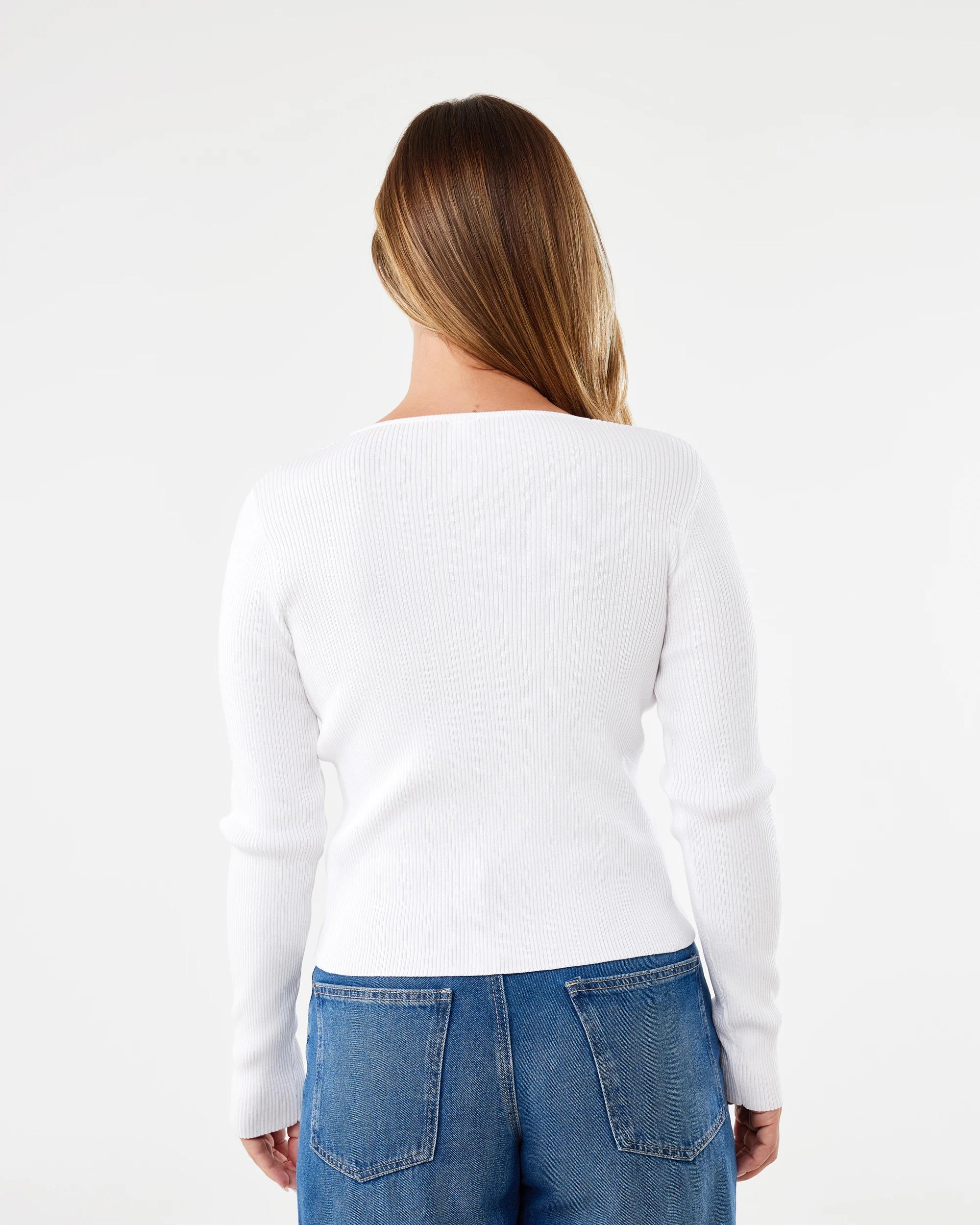 3 Long Sleeve V-Neck Button Through Top White, 3 of 6