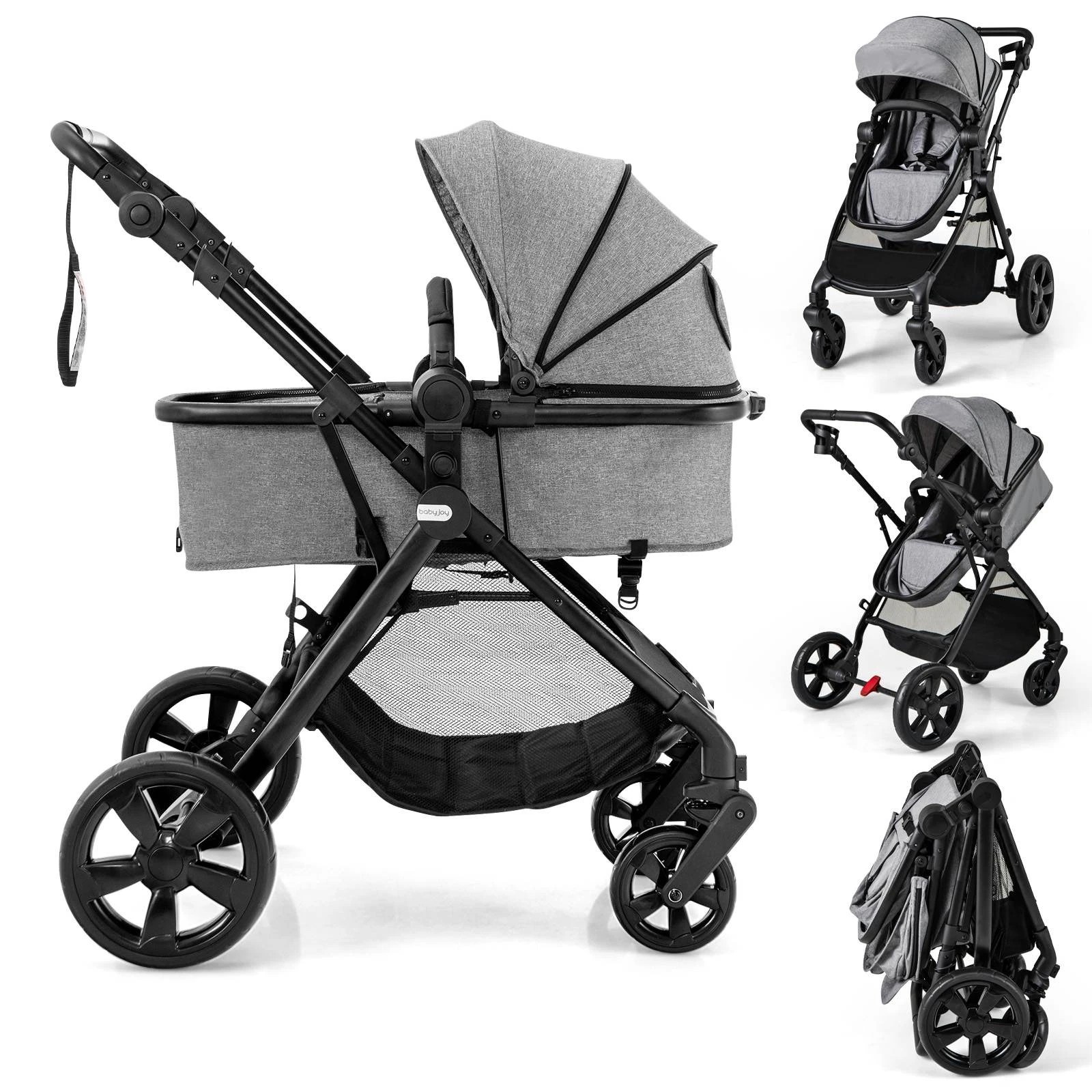 1 Costway Convertible Pram Folding Stroller - Grey, 1 of 6