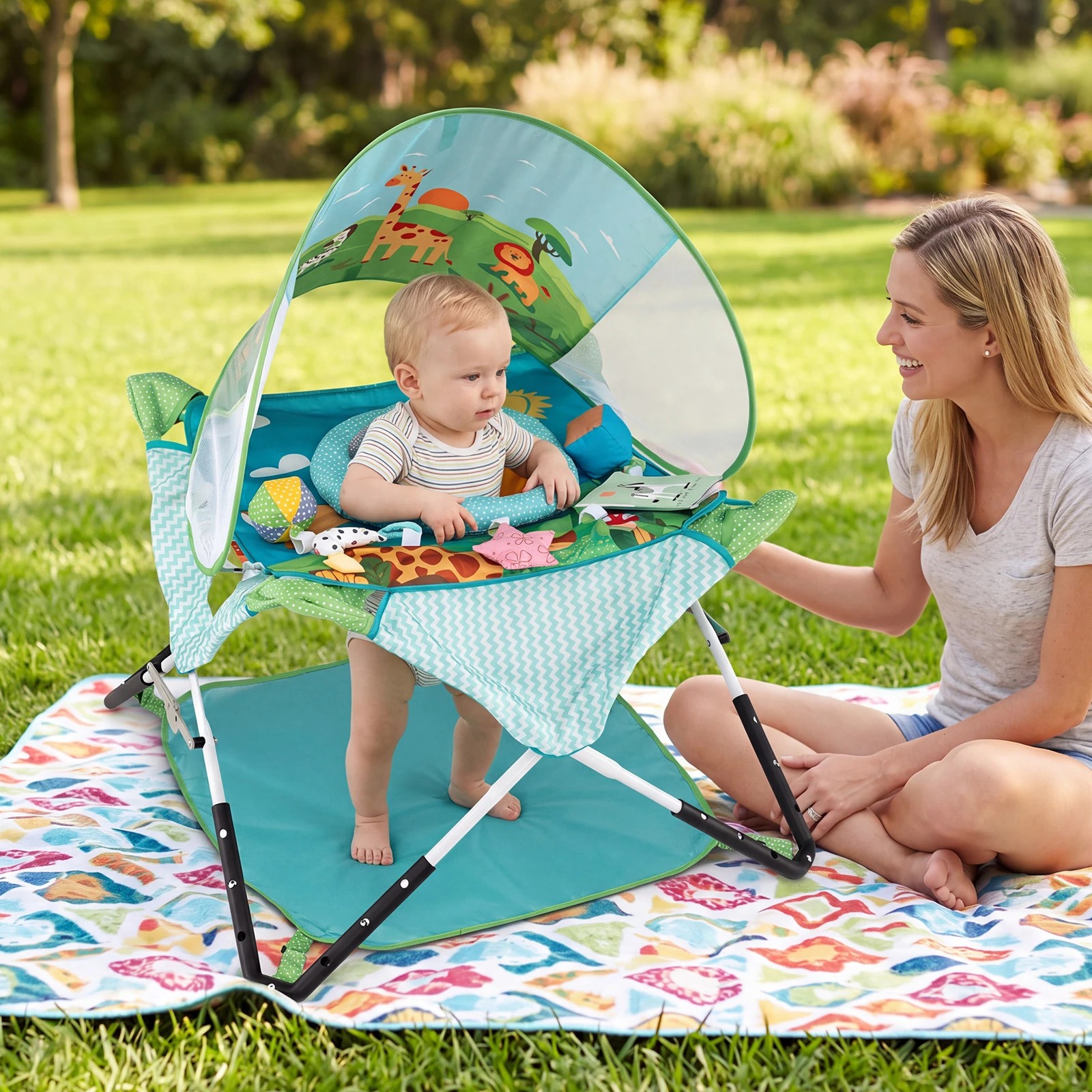 3 Costway Foldable Baby Jumper Chair Portable Activity Center w/5 Toys & Carry Bag - Blue, 3 of 4