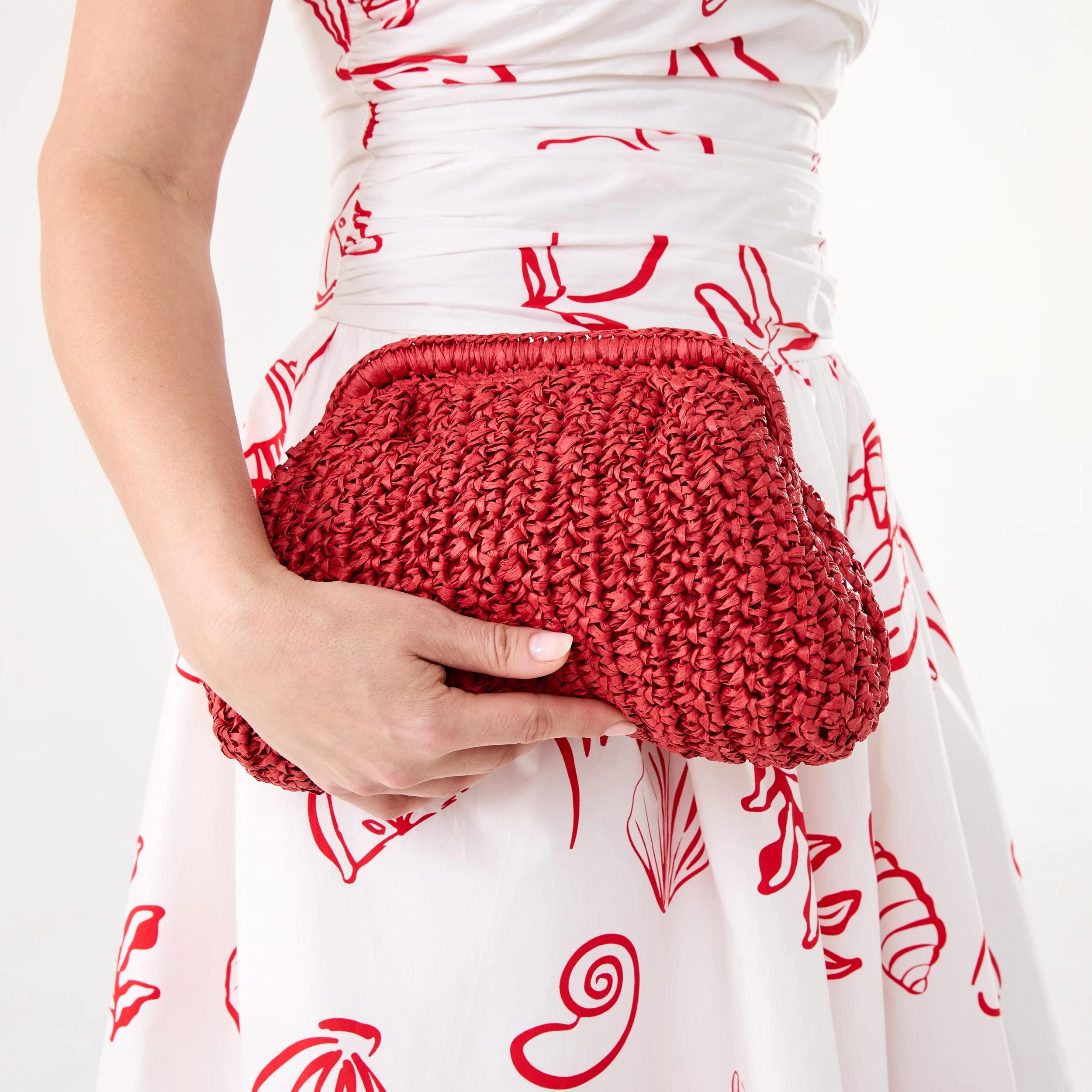 4 Slouchy Straw Clutch Spice Red, 4 of 6