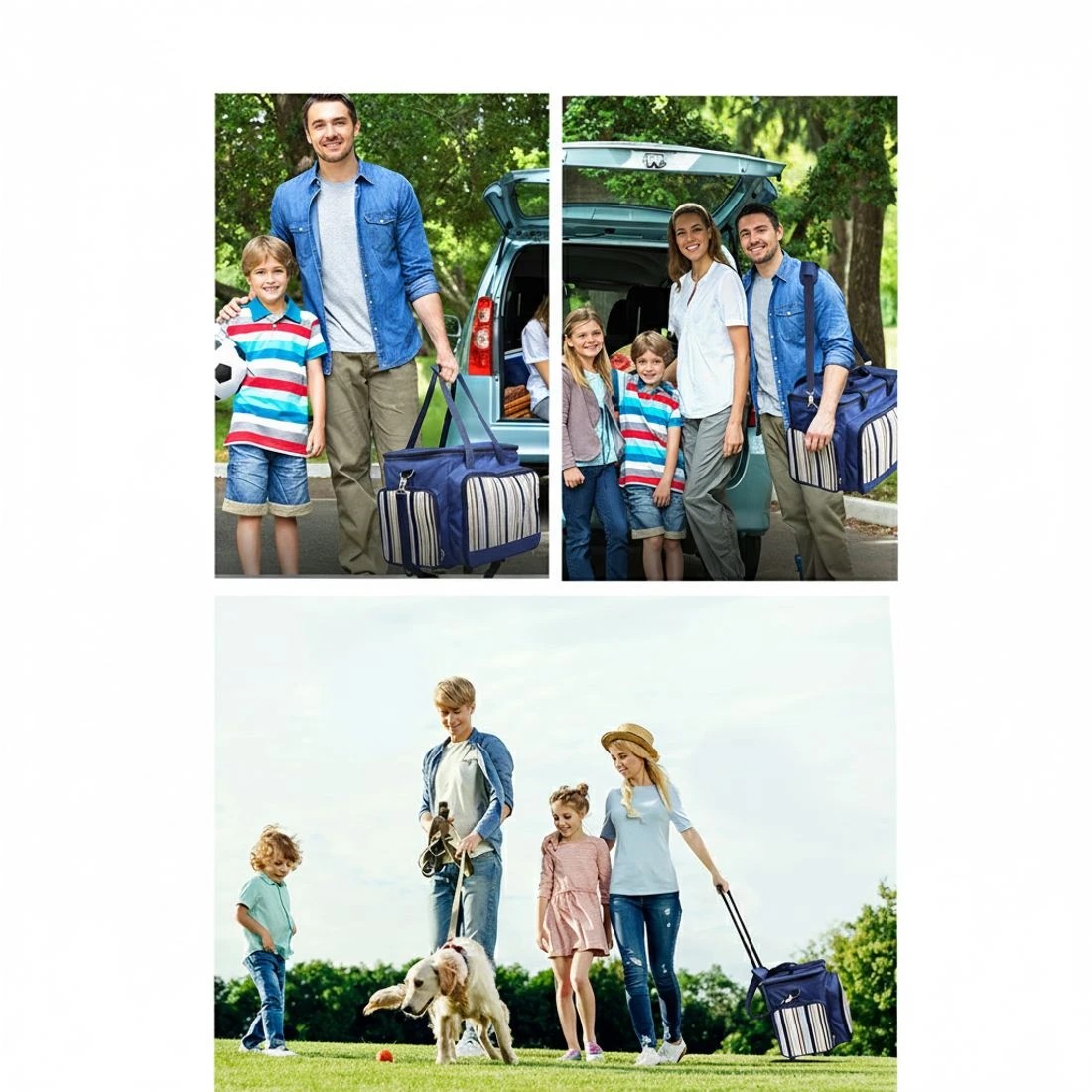 6 Alfresco 6 Person Picnic Basket Set Bag Wheels Insulated Trolley - Brown, 6 of 7