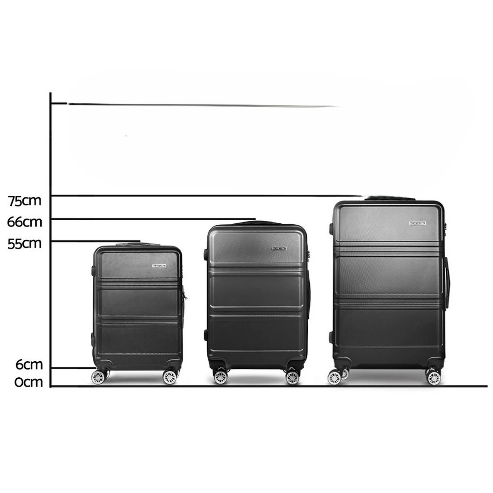 1 Wanderlite 3pc Luggage Trolley Set Suitcase Travel TSA Carry On Hard Case - Black, 1 of 7