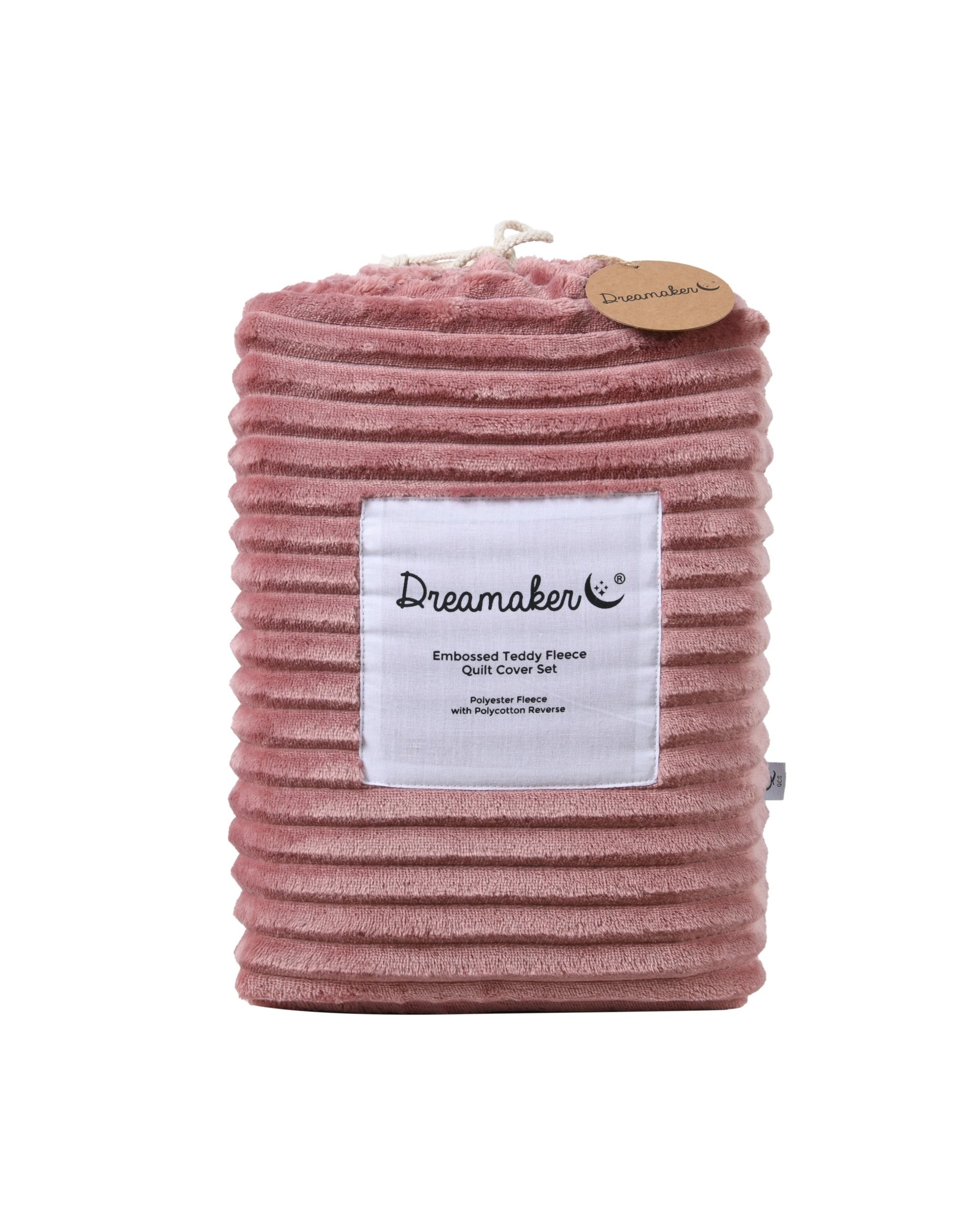 7 Dreamaker Signature Embossed Corduroy Fleece Quilt Cover Set - King Single Bed - Blush, 7 of 7