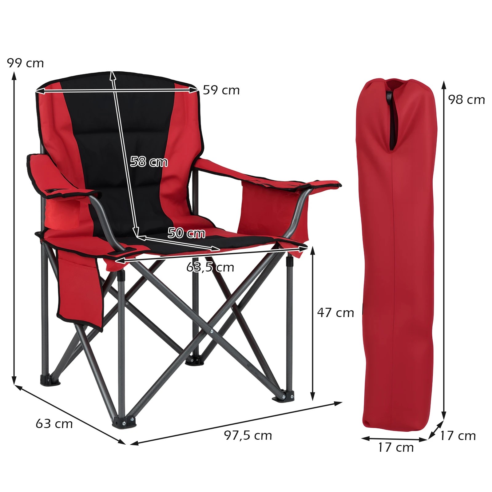 3 Costway Folding Camping Chair Portable Outdoor Padded Armchair w/Zippered Cooler Pouch - Red, 3 of 3