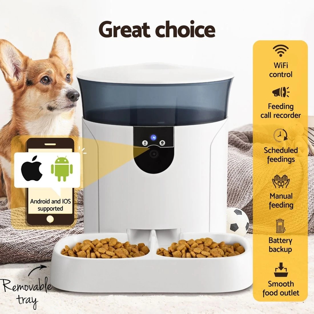 5 i.Pet Automatic Pet Feeder Dog Cat Camera Wifi Smart Food Dispenser Timer 7L APP - White, 5 of 7