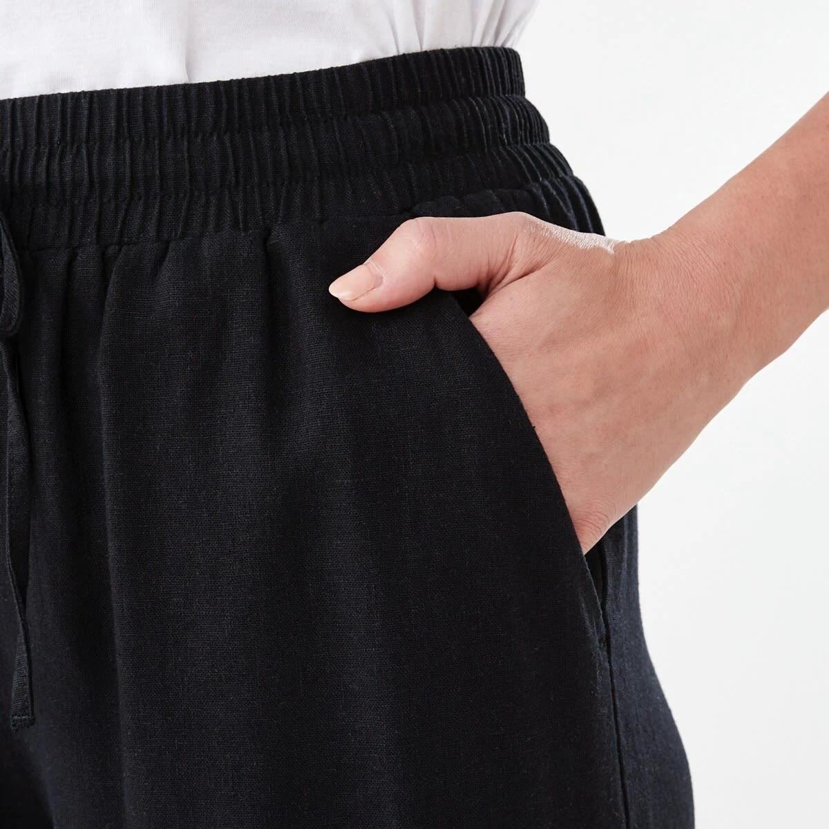 5 Linen Blend Wide Leg Pants BLACK, 5 of 5