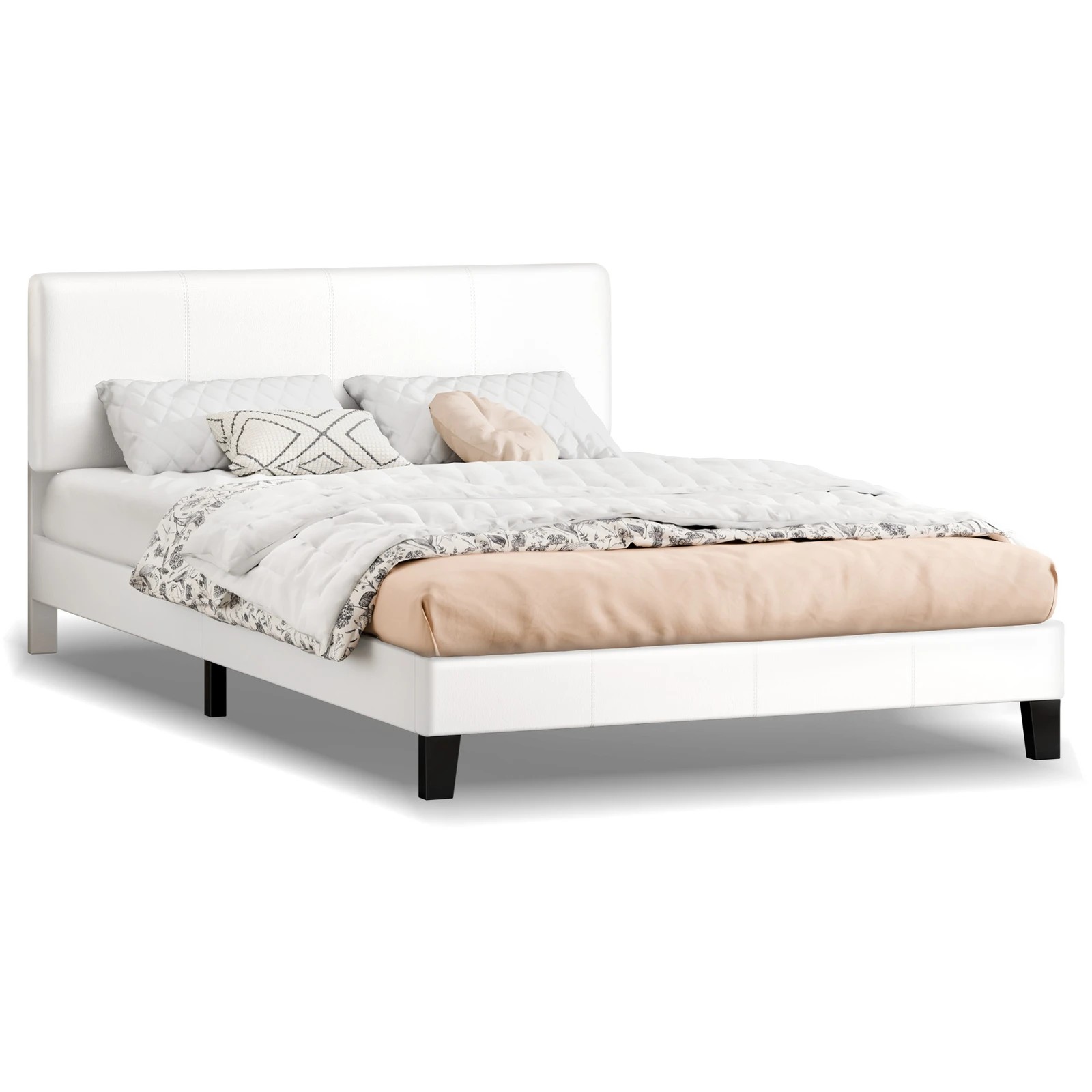1 Alfordson Bed Frame King Size Mattress Base Platform Leather Linus - White, 1 of 9