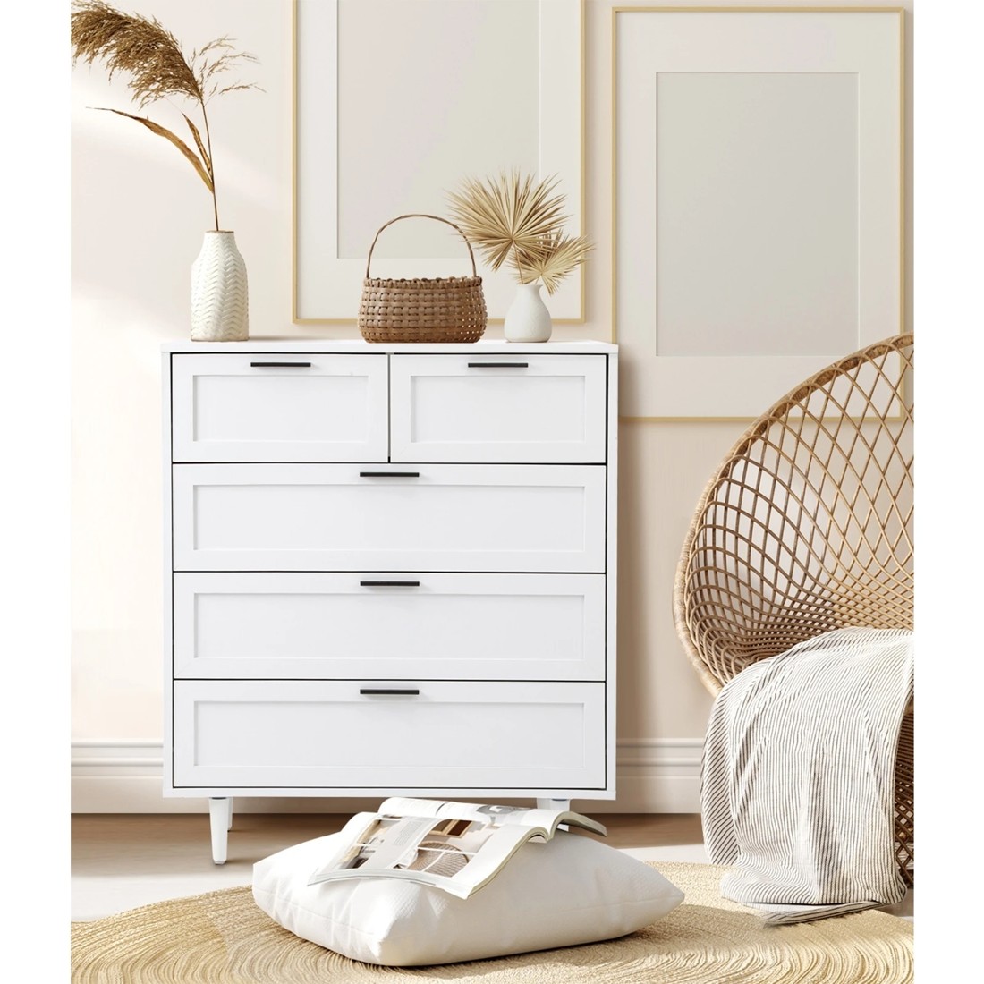 5 Oikiture 5 Chest Of Drawers Dresser Chest Storage Cabinet Tallboy
 - White, 5 of 10