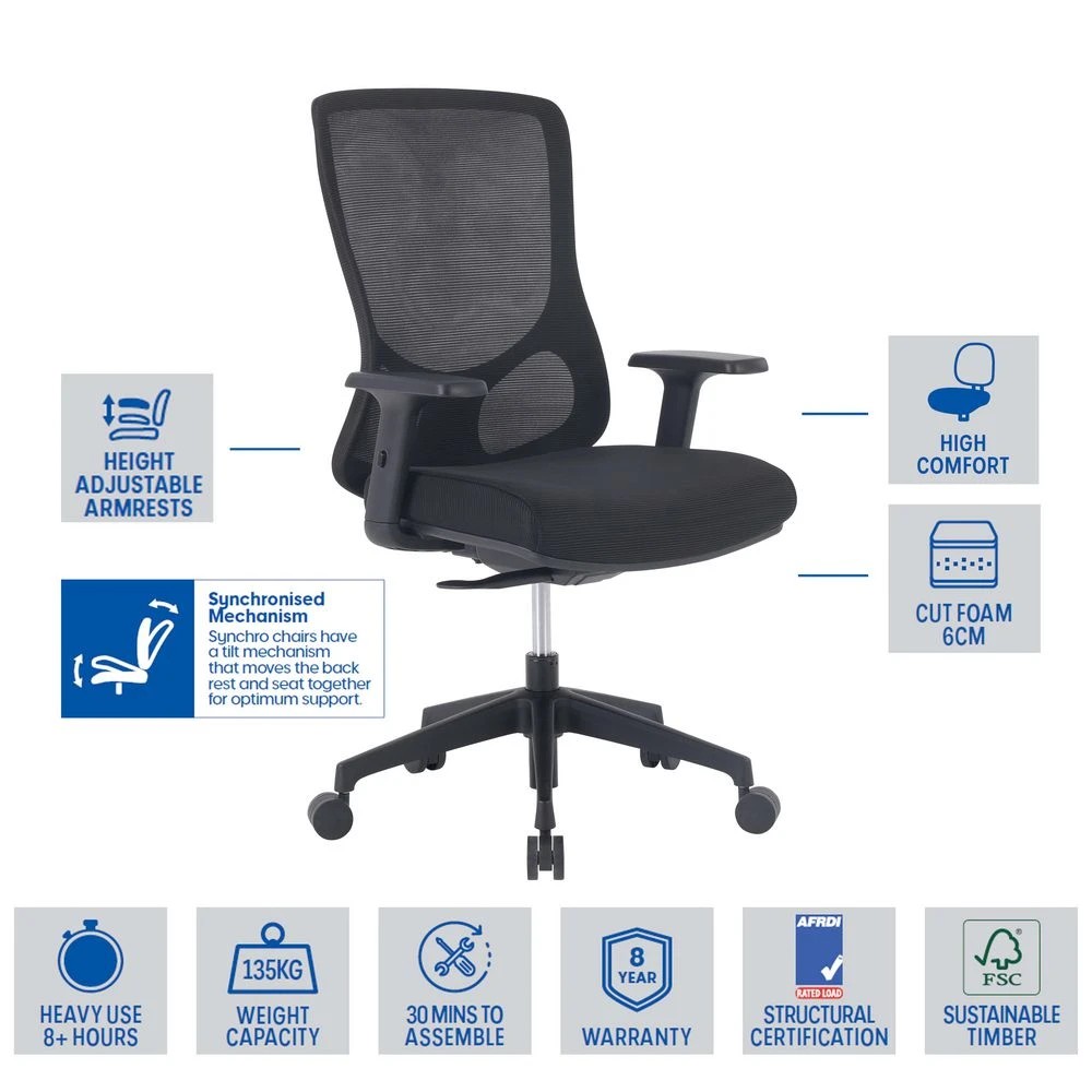2 J.Burrows Halifax Ergonomic Chair Black Ergonomic Chairs and Desk Chairs, 2 of 10