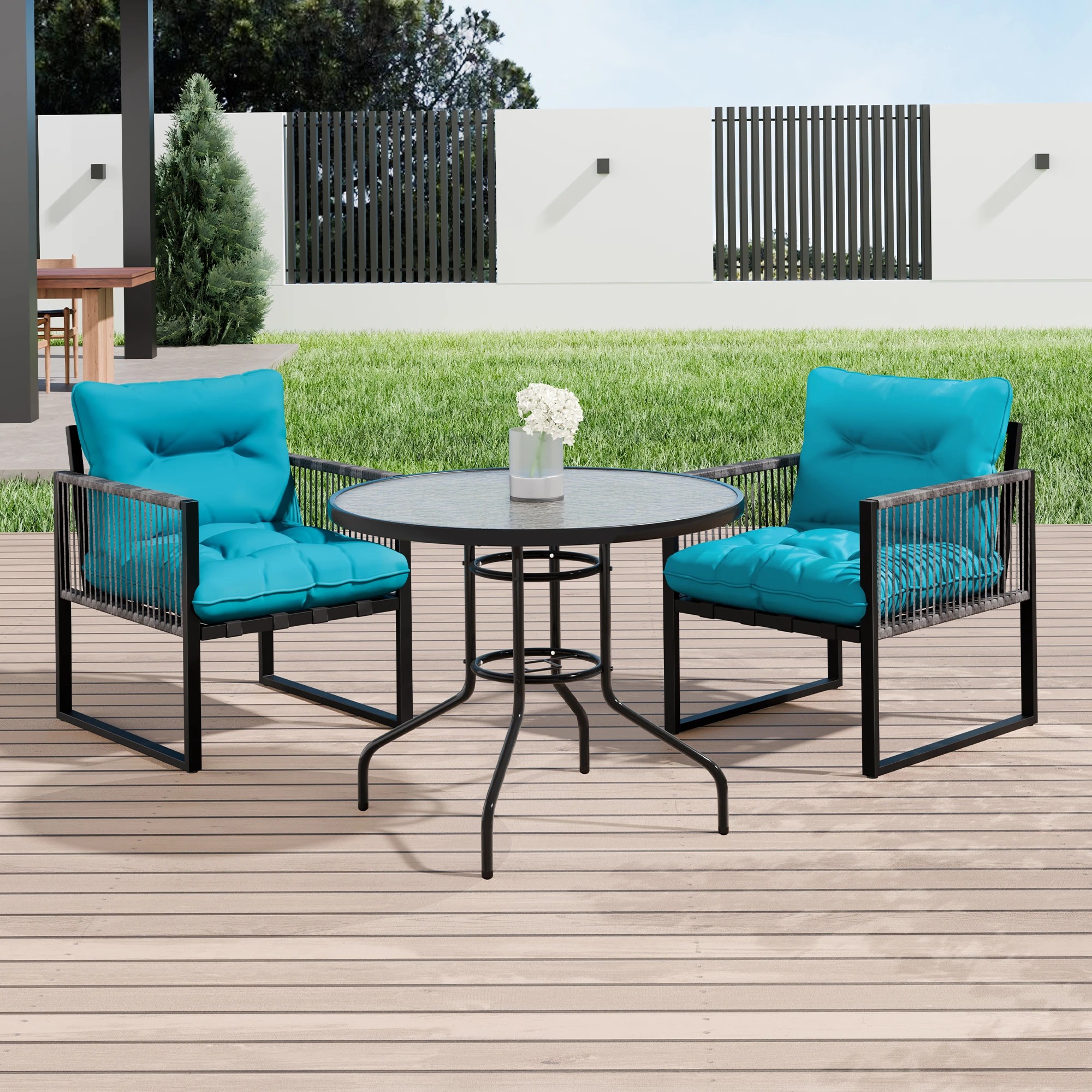10 Alfordson Outdoor Lounge Set Table and Chairs Patio Furniture Glass Armchair - Blue, 10 of 10