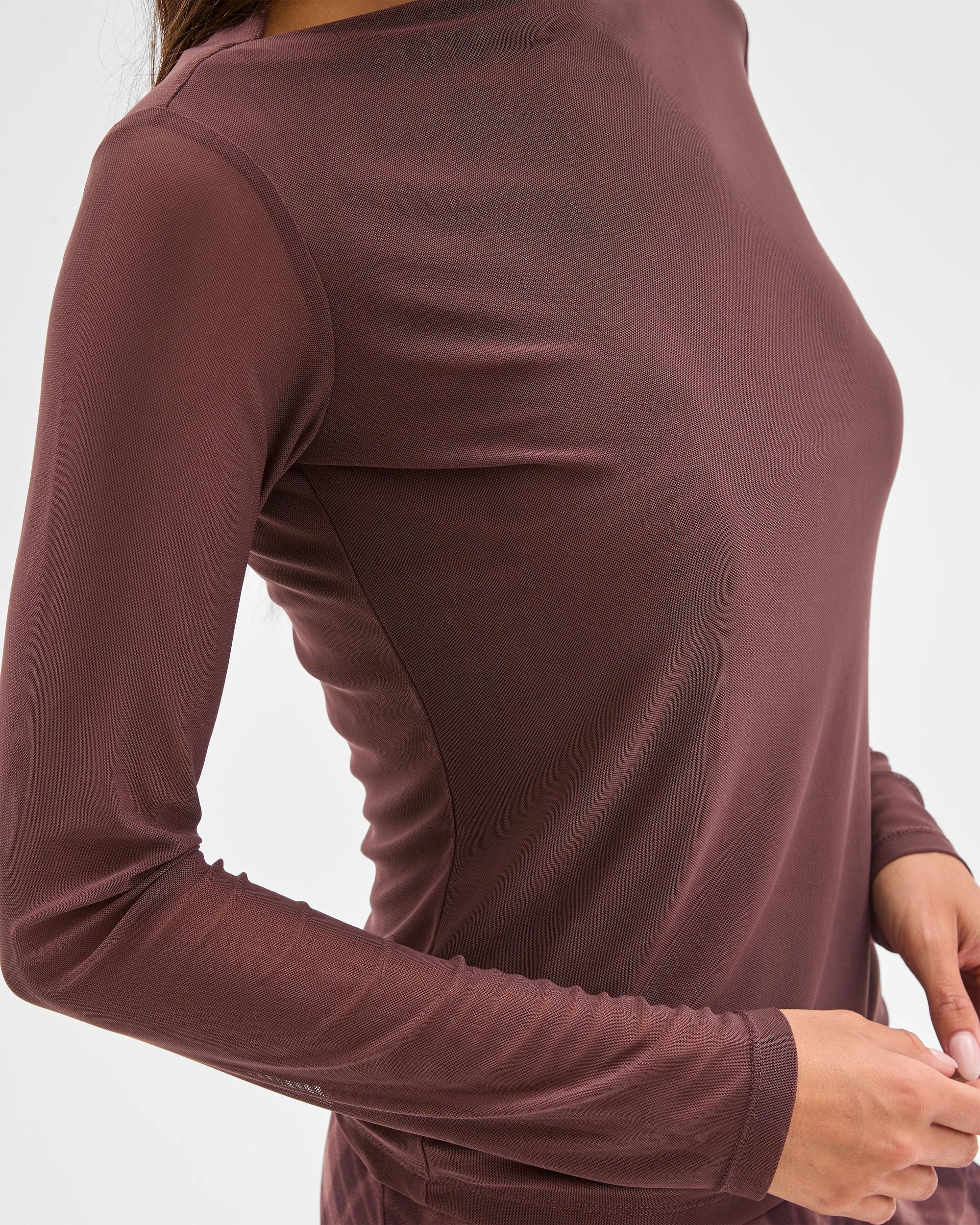 5 Lily Loves High Neck Long Sleeve Mesh Top FUDGE, 5 of 6