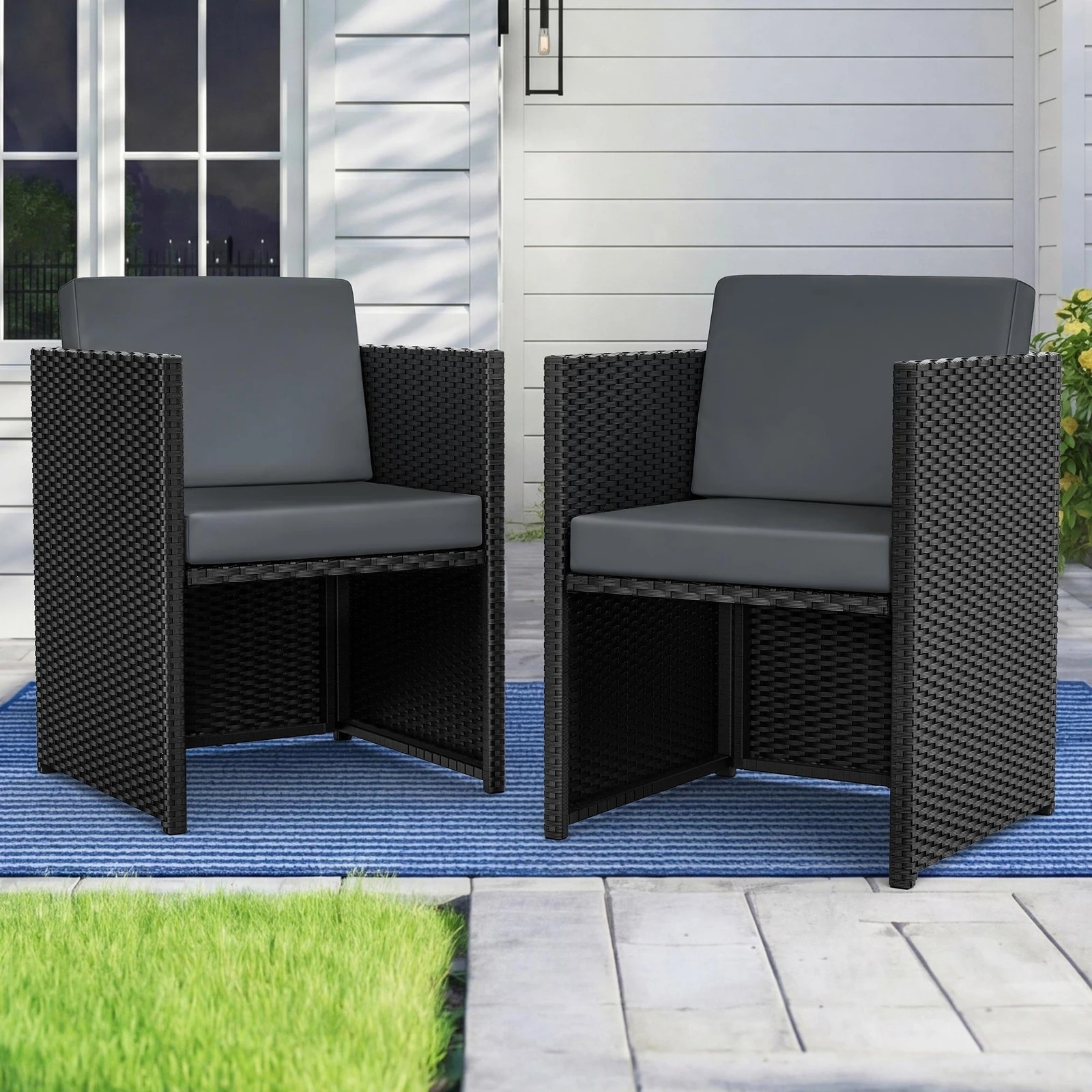 2 Alfordson 2x Outdoor Dining Chairs Patio Garden Lounge Chair Wicker Furniture - Black, 2 of 7
